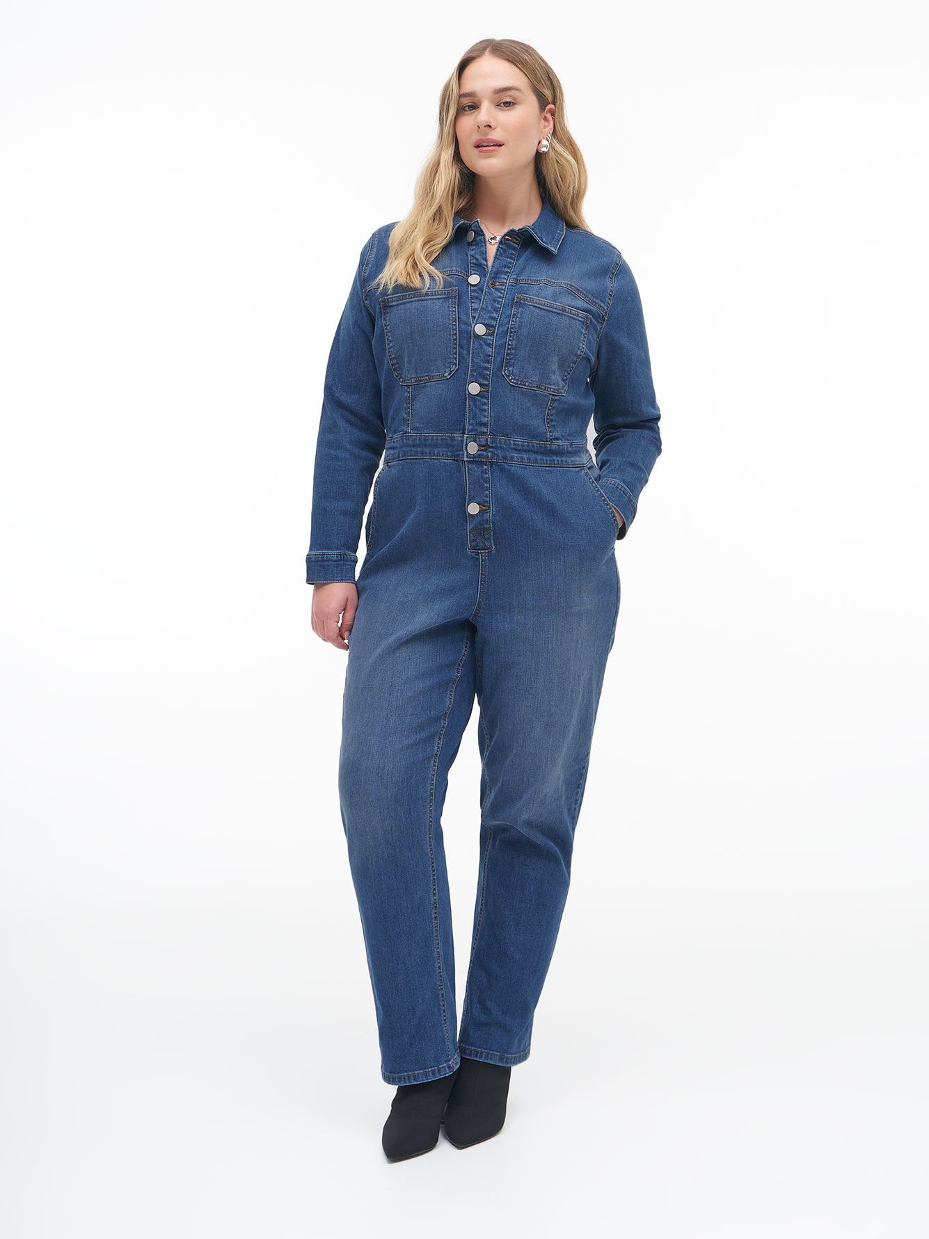 Responsible, Denim Jumpsuit, Medium Wash - Addition Elle