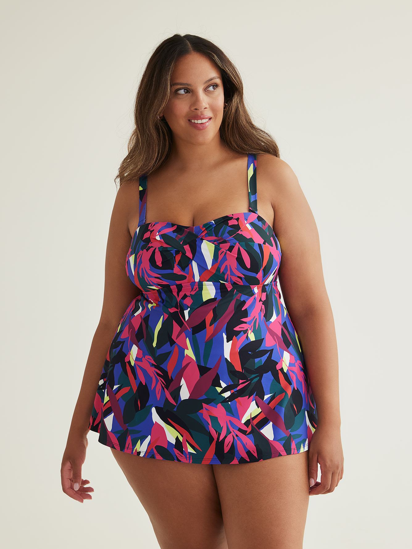 Tropical Twisted Bandeau Swim Dress