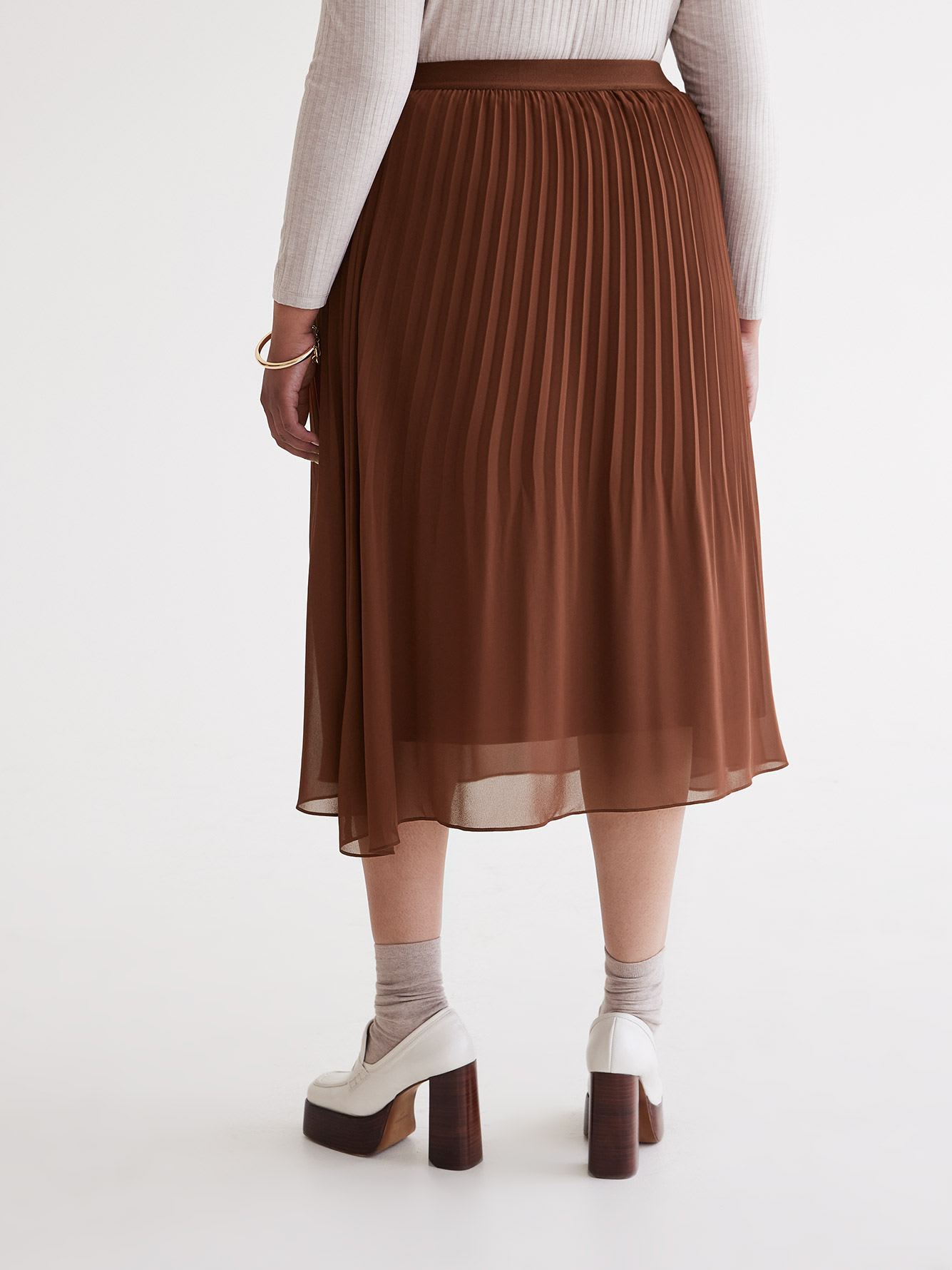 Printed Pull-On Pleated Midi Skirt