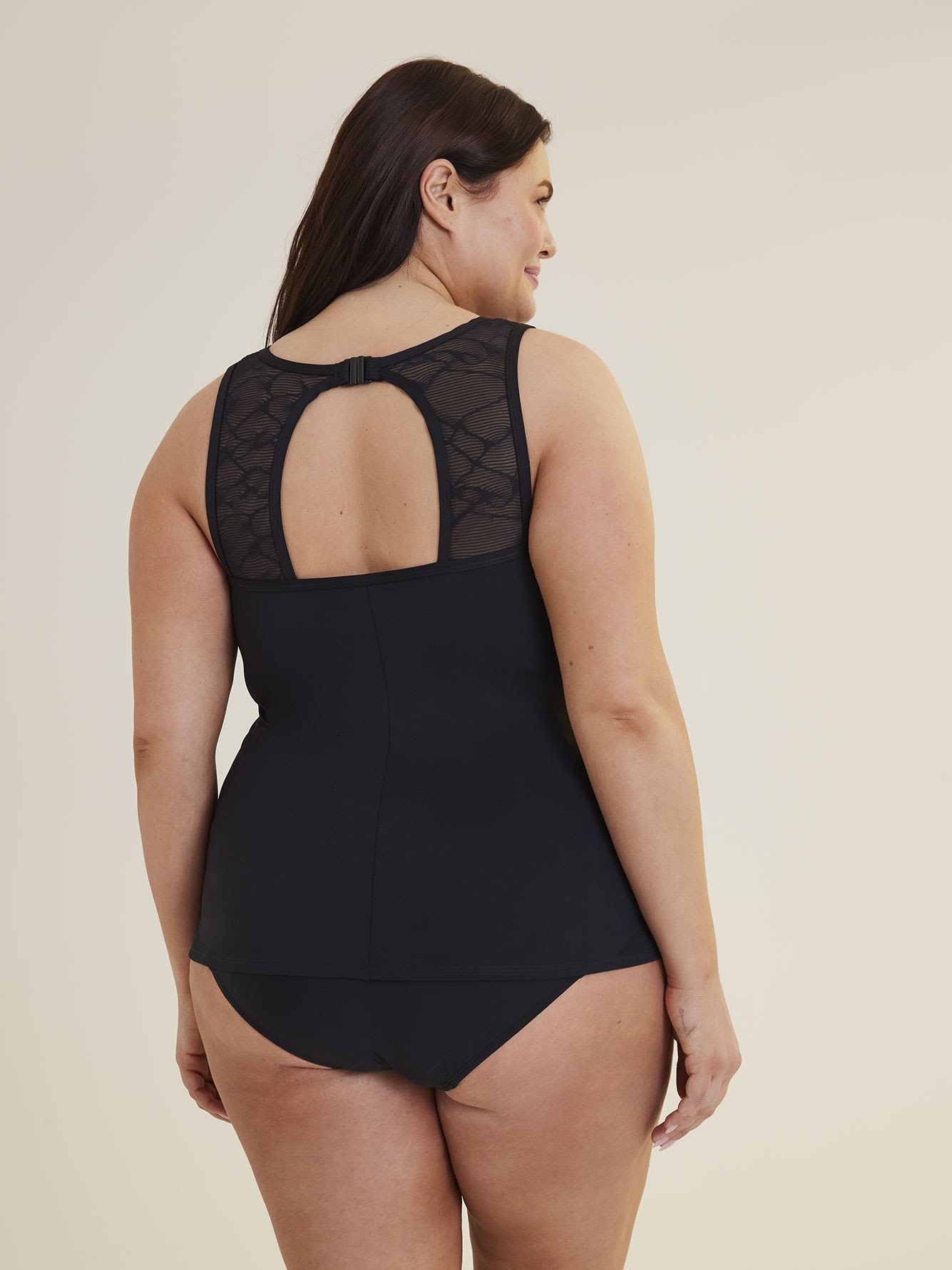 Black Pattern-Mesh Tankini Top
