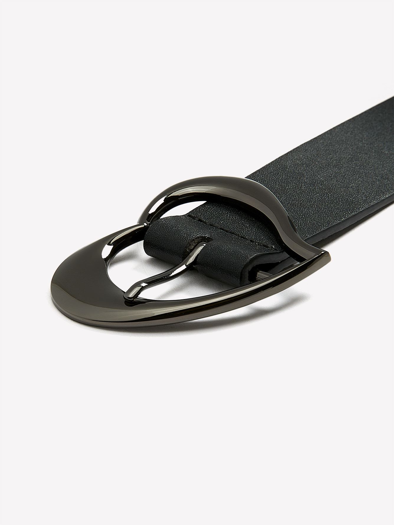 Black Faux-Leather Belt with Heart-Shaped Buckle