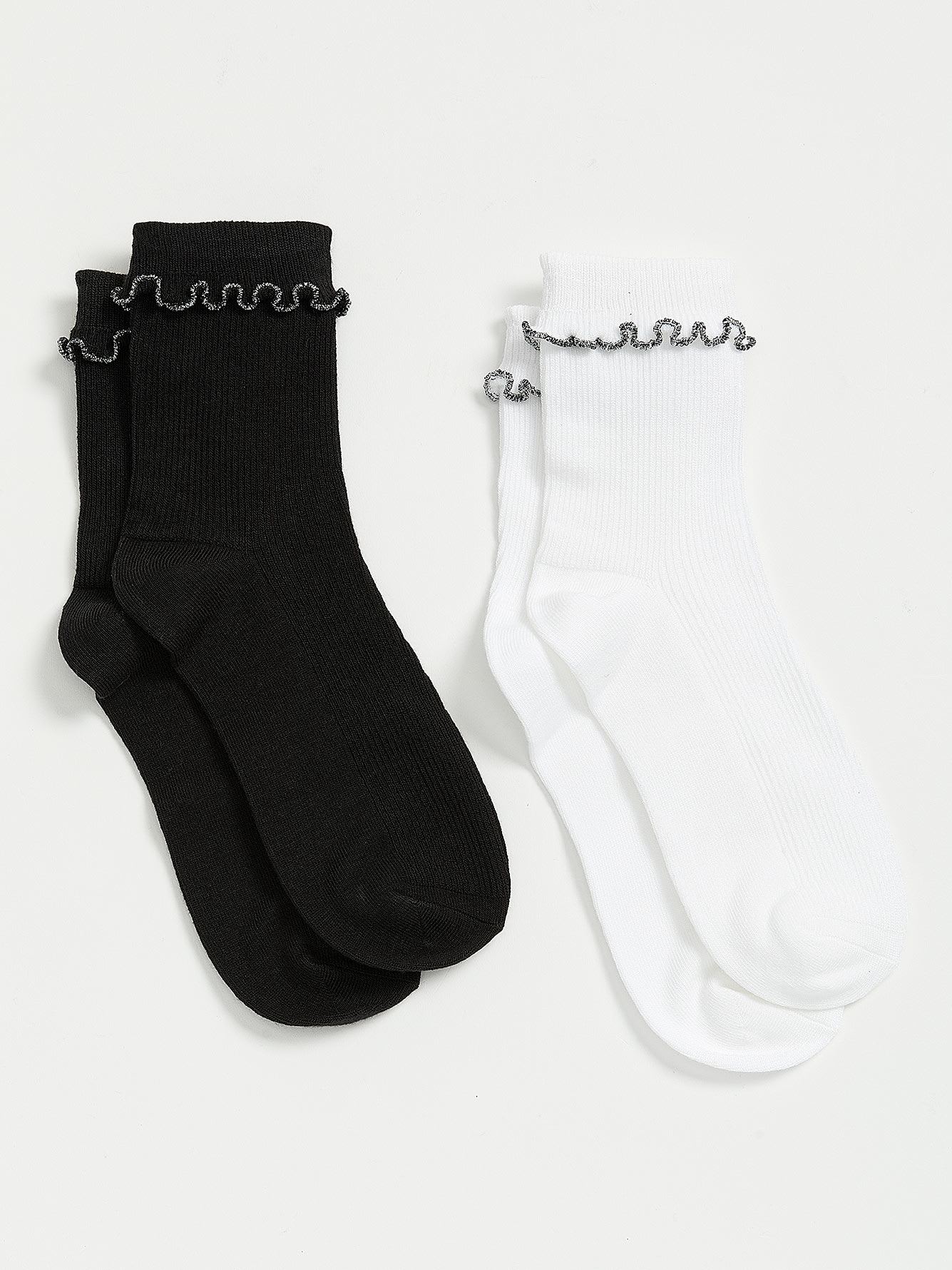Short Lurex Lettuce-Edge Crew Socks, Set of 2