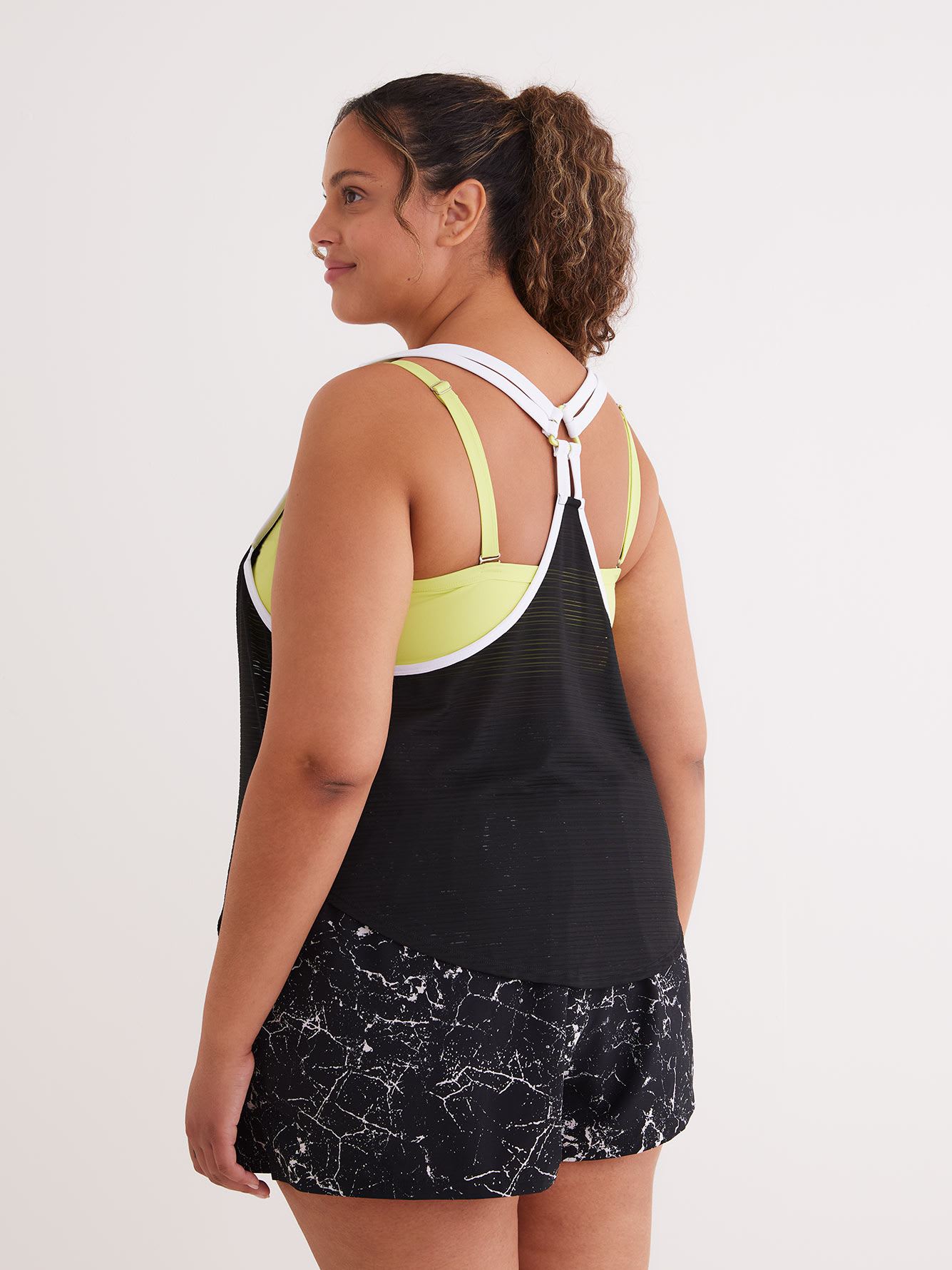 Solid Shadow Stripe Tankini with Fooler Crop Bandeau - Active Zone