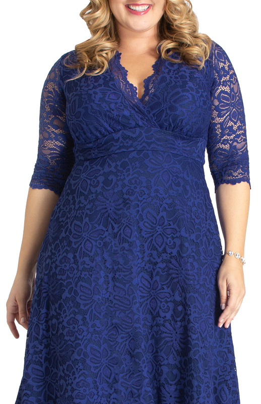 Kiyonna Plus Size Mademoiselle Lace Cocktail Dress with Sleeves (Plus Size)