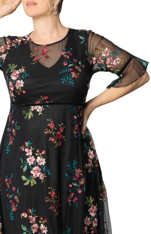 Kiyonna Plus Size Wildflower Embroidered Floral Mesh Dress (Plus Size)