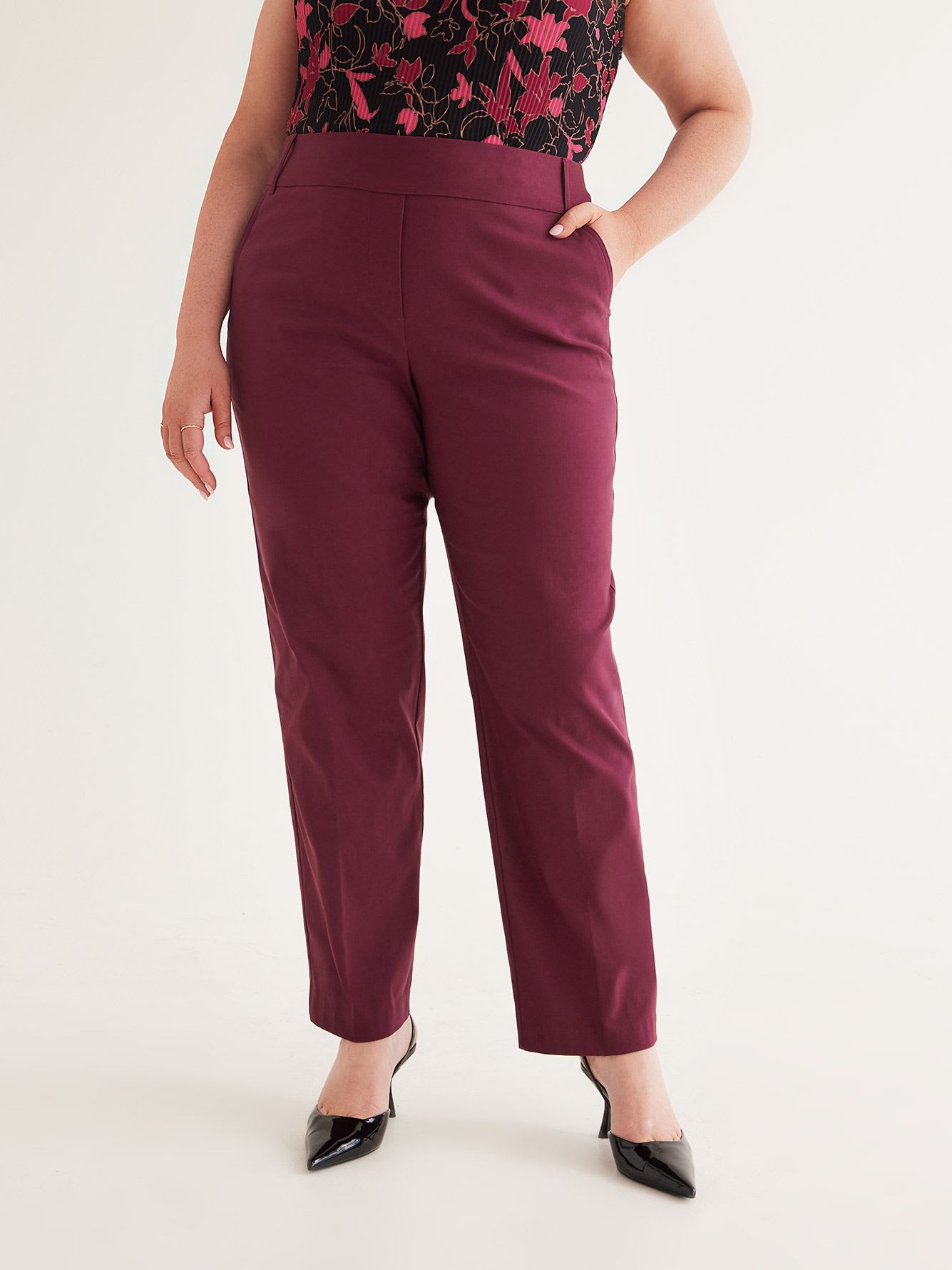 Responsible, Maroon Straight-Leg Savvy Pant - PENN. Essentials