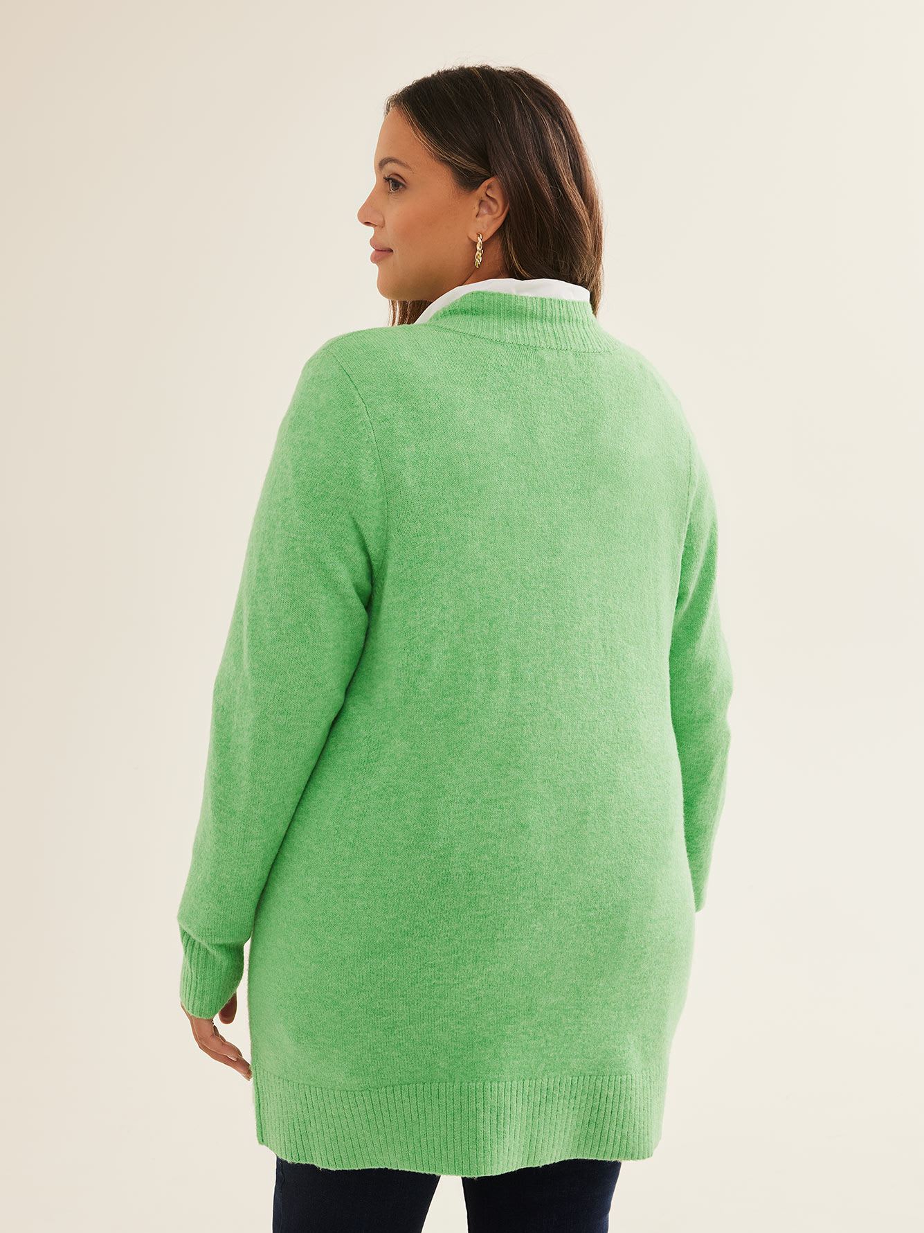 Tunic Length Cardigan With Front Pockets