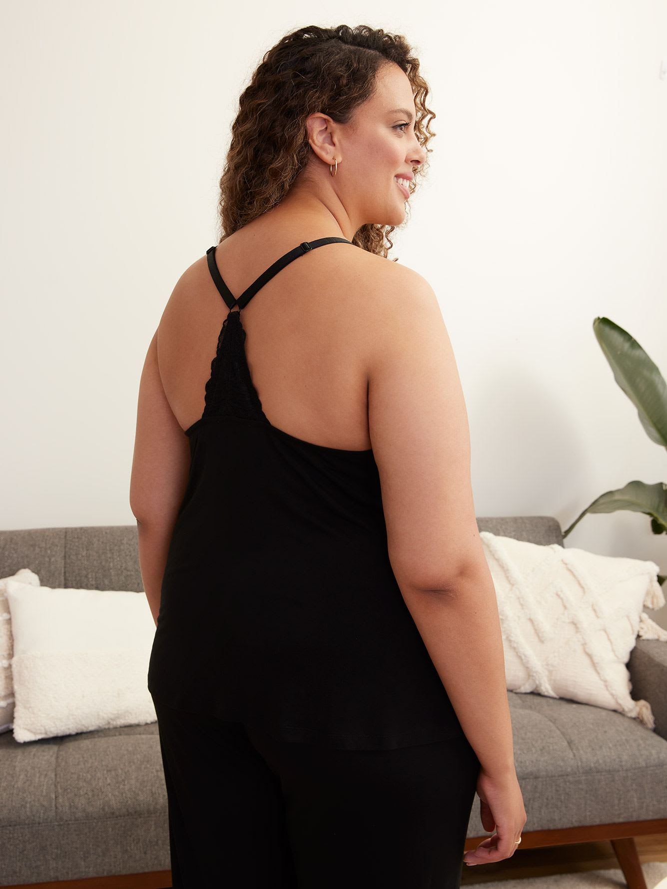 Responsible, Black Babydoll Cami with Lace Trim - ti Voglio