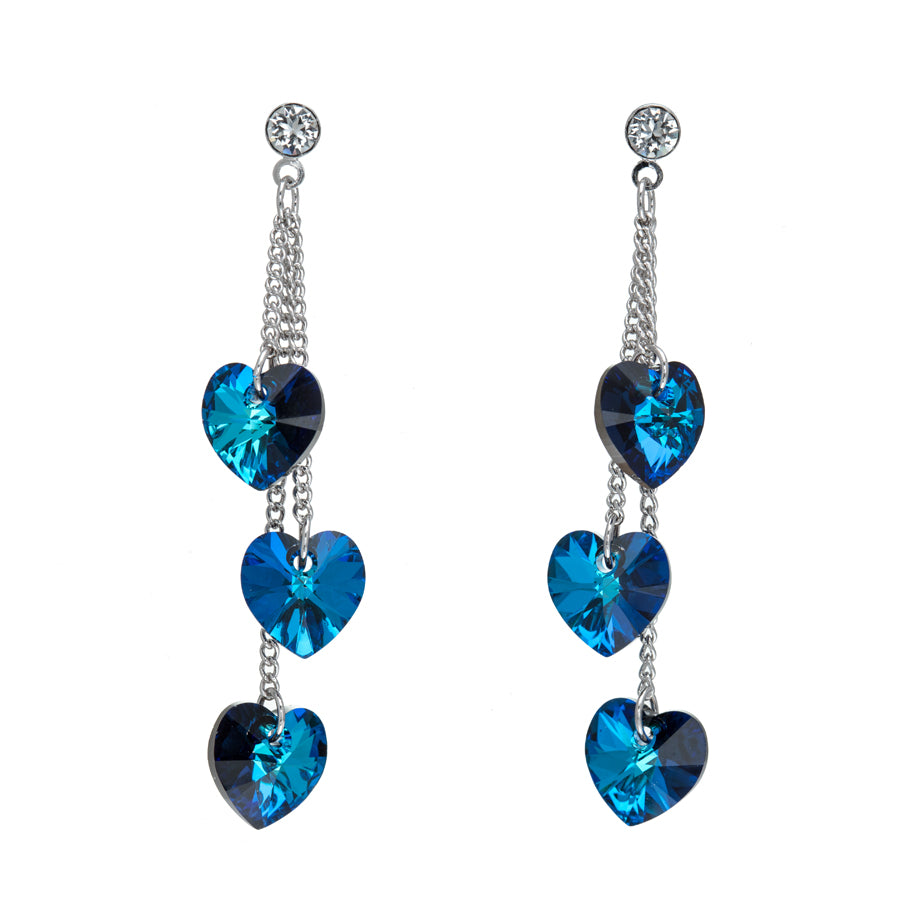 Bermuda Blue Triple Heart Drop Earrings by callura
