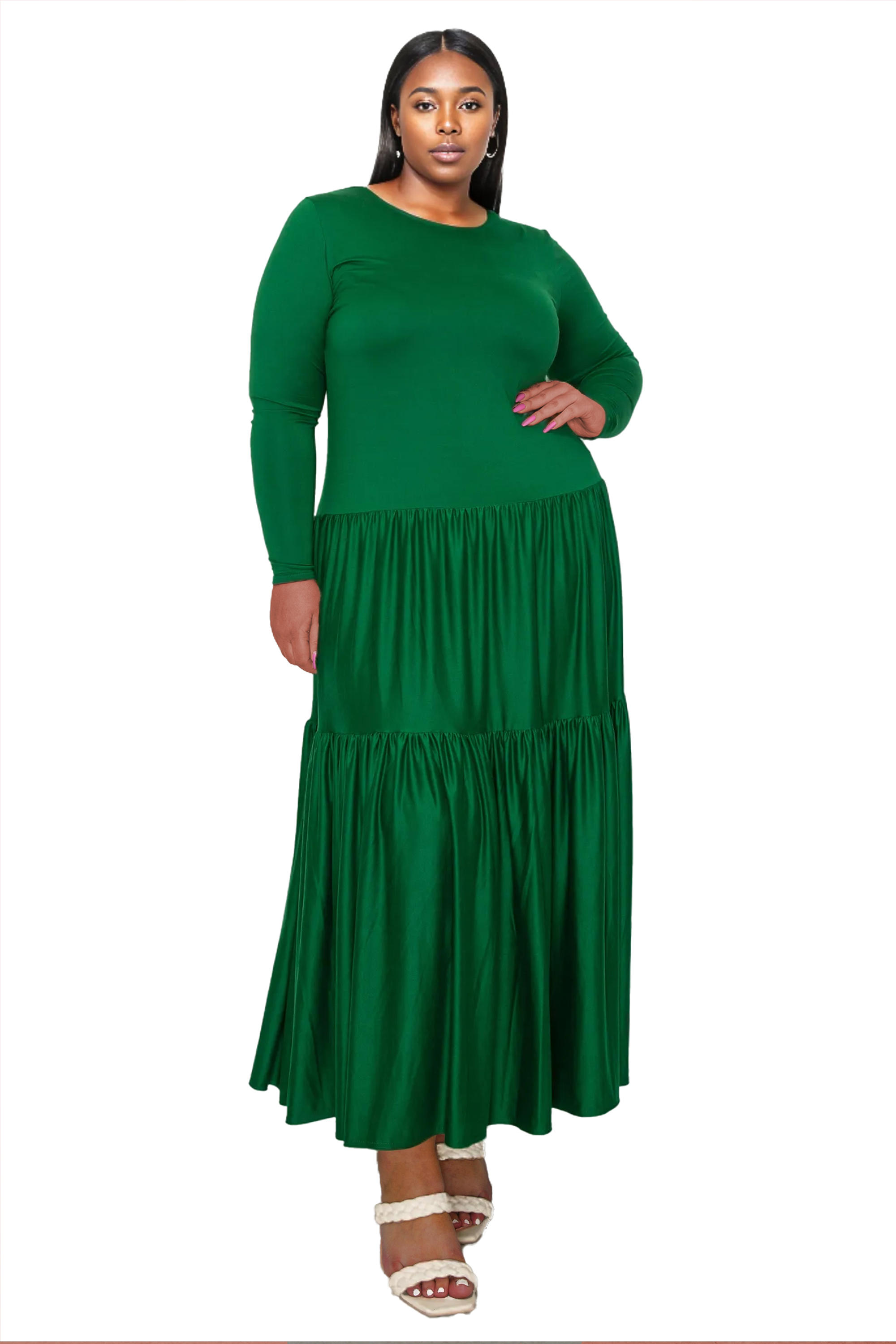 Tiered Maxi Dress with Long Sleeves - L I V D