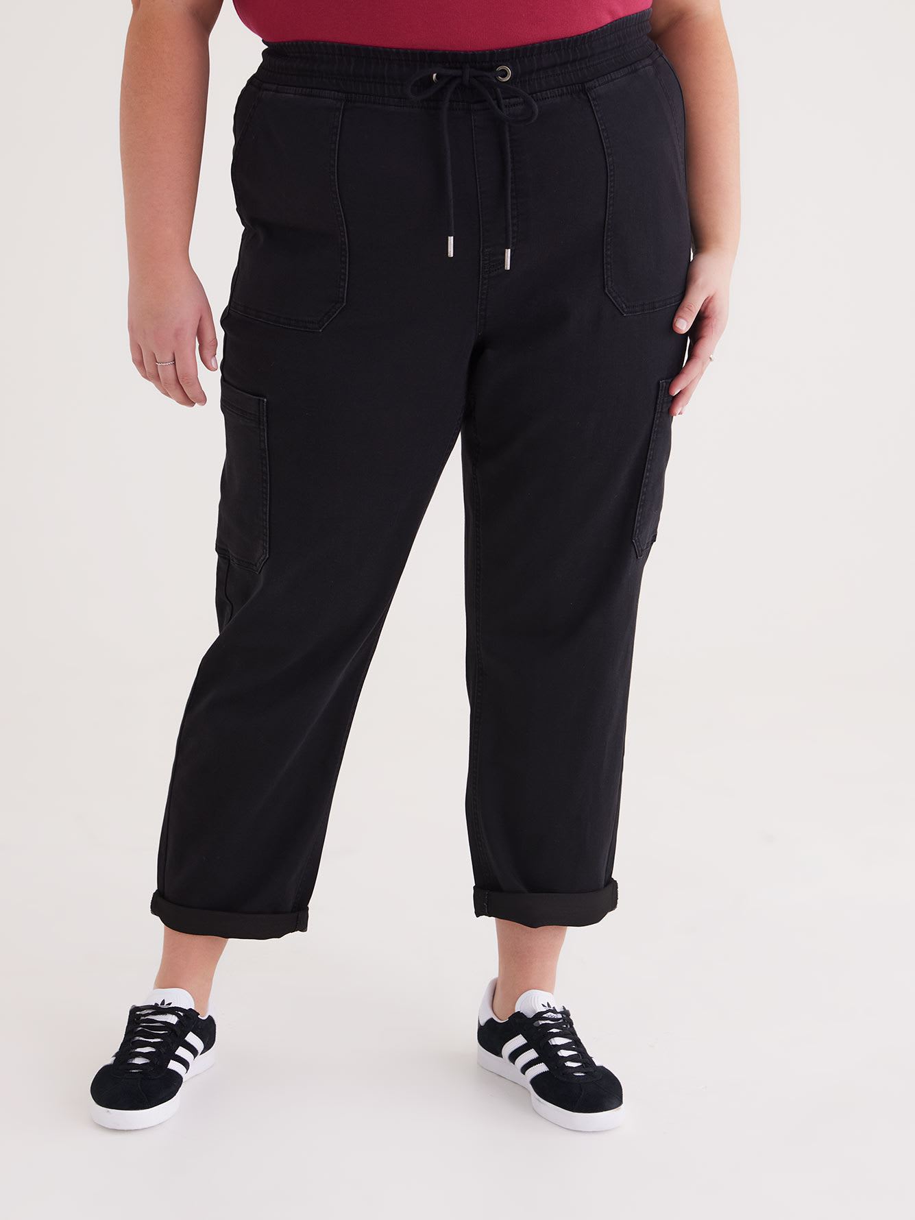 1948-Fit Stretch Denim Cargo Jogger Pants, Black Wash - d/C JEANS