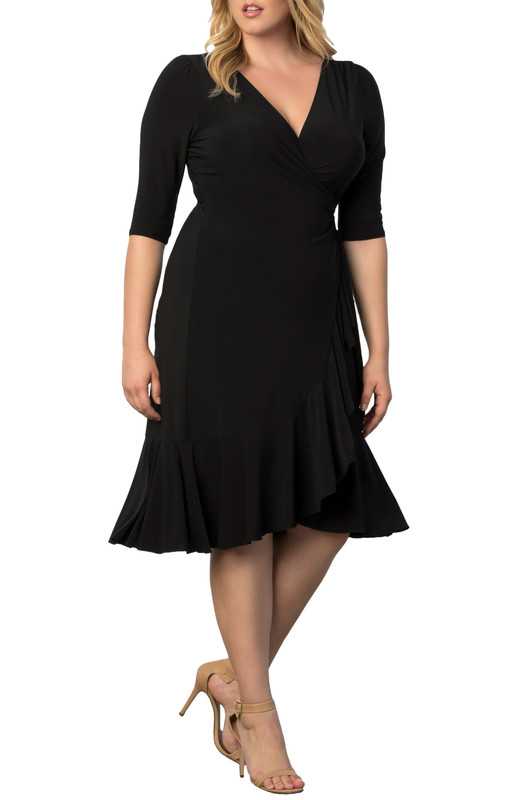 Kiyonna Plus Size Whimsy Ruffled Midi Wrap Dress (Plus Size)