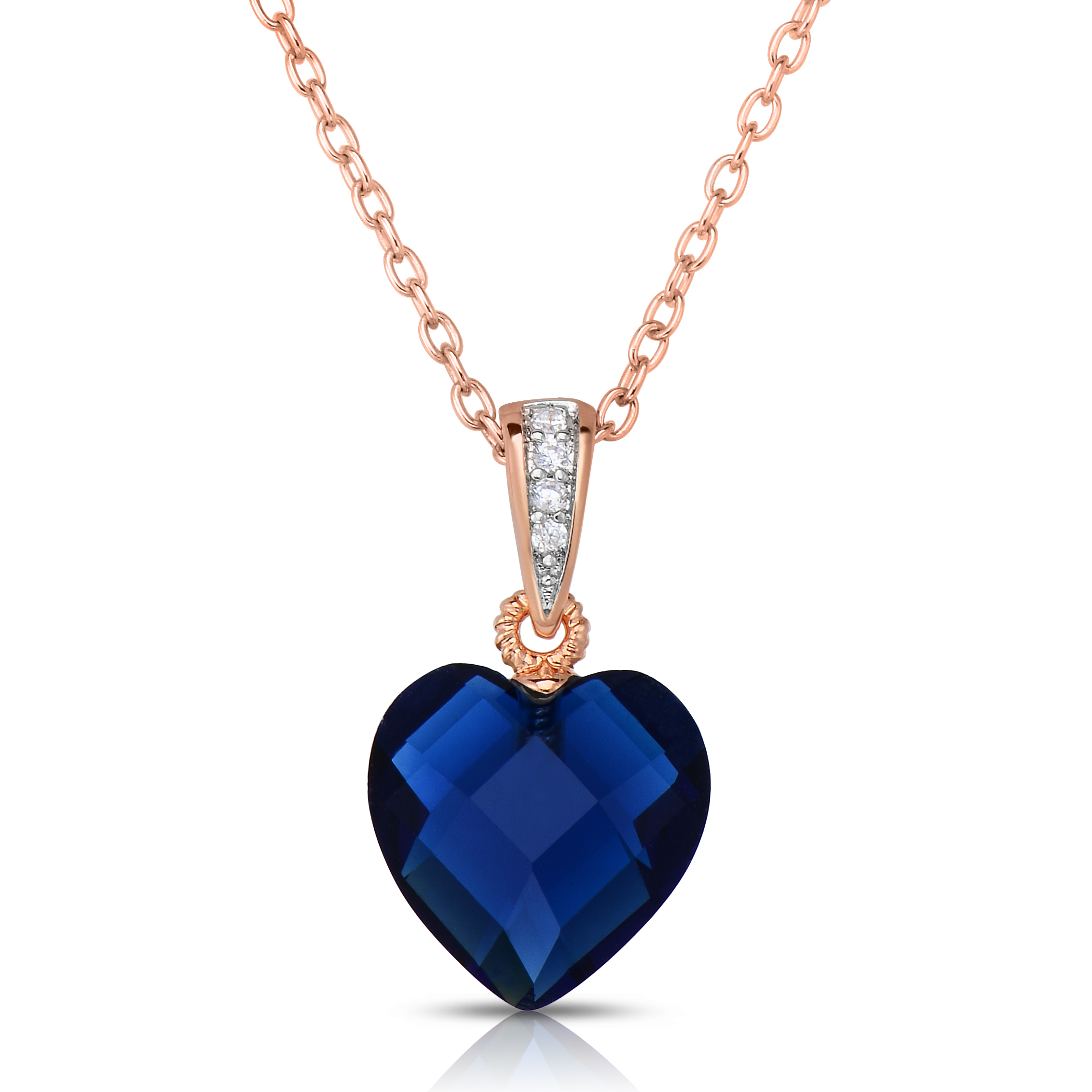 Genevive Sterling Silver Red Cubic Zirconia Heart-shape Necklace