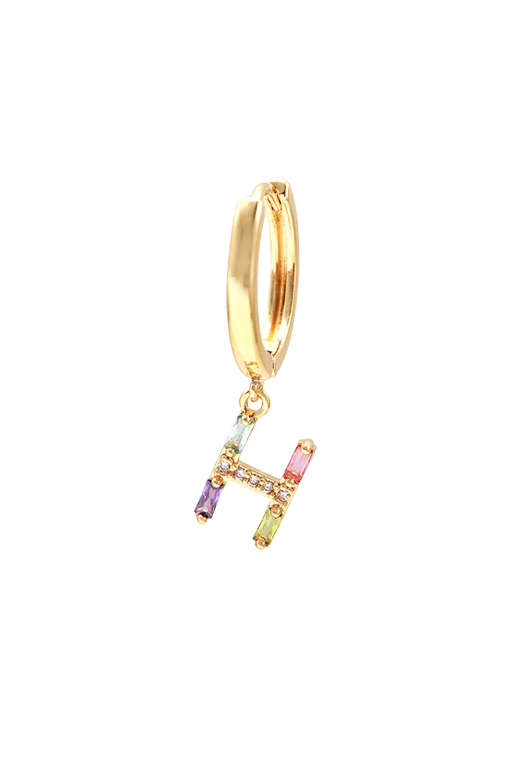 Classicharms-Single Pavé Initial Charm Drop Huggie Hoop Earring-Letter H