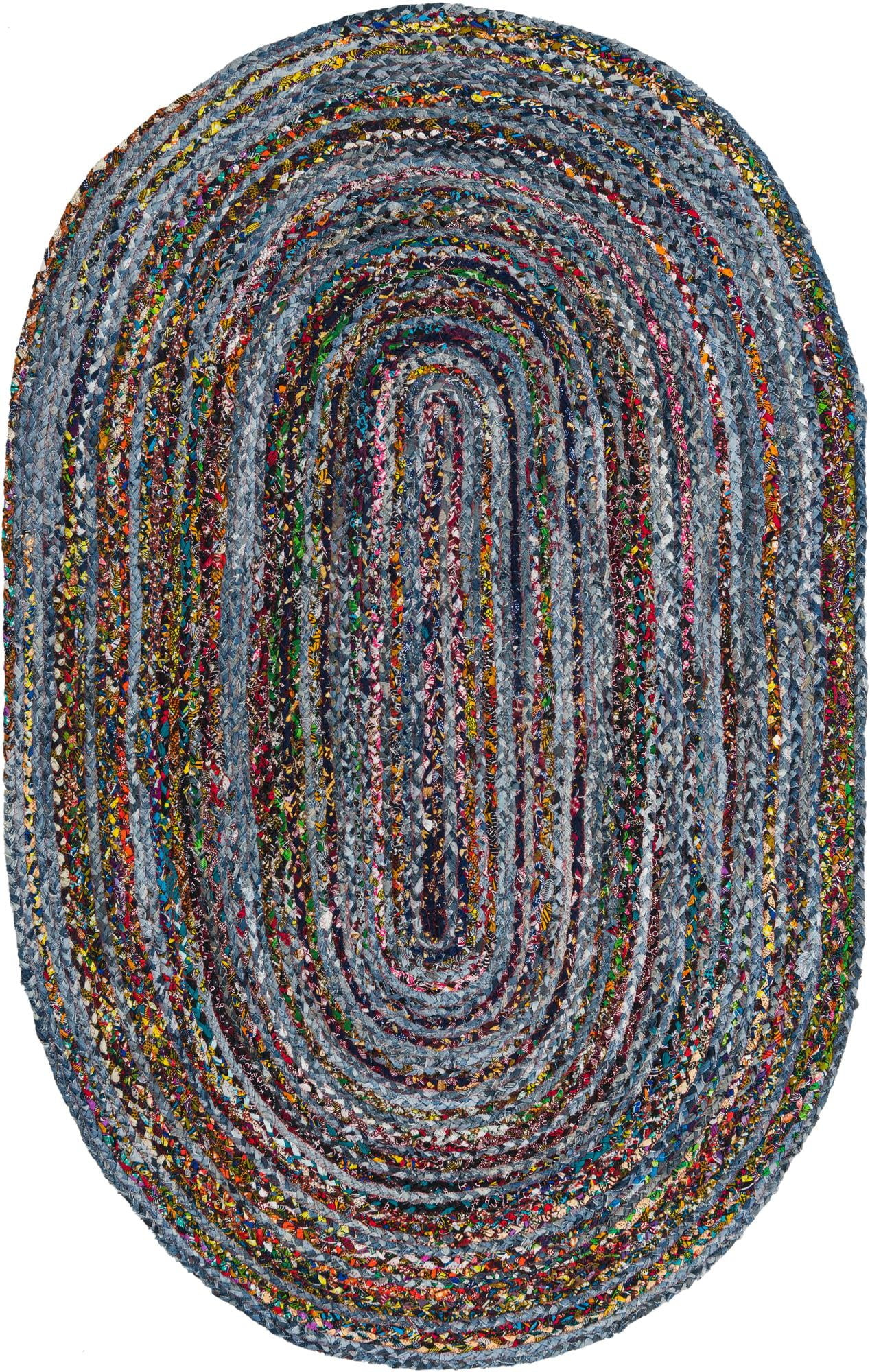 Unique Loom Braided Chindi Rug Blue and Multi/Green 5' 1