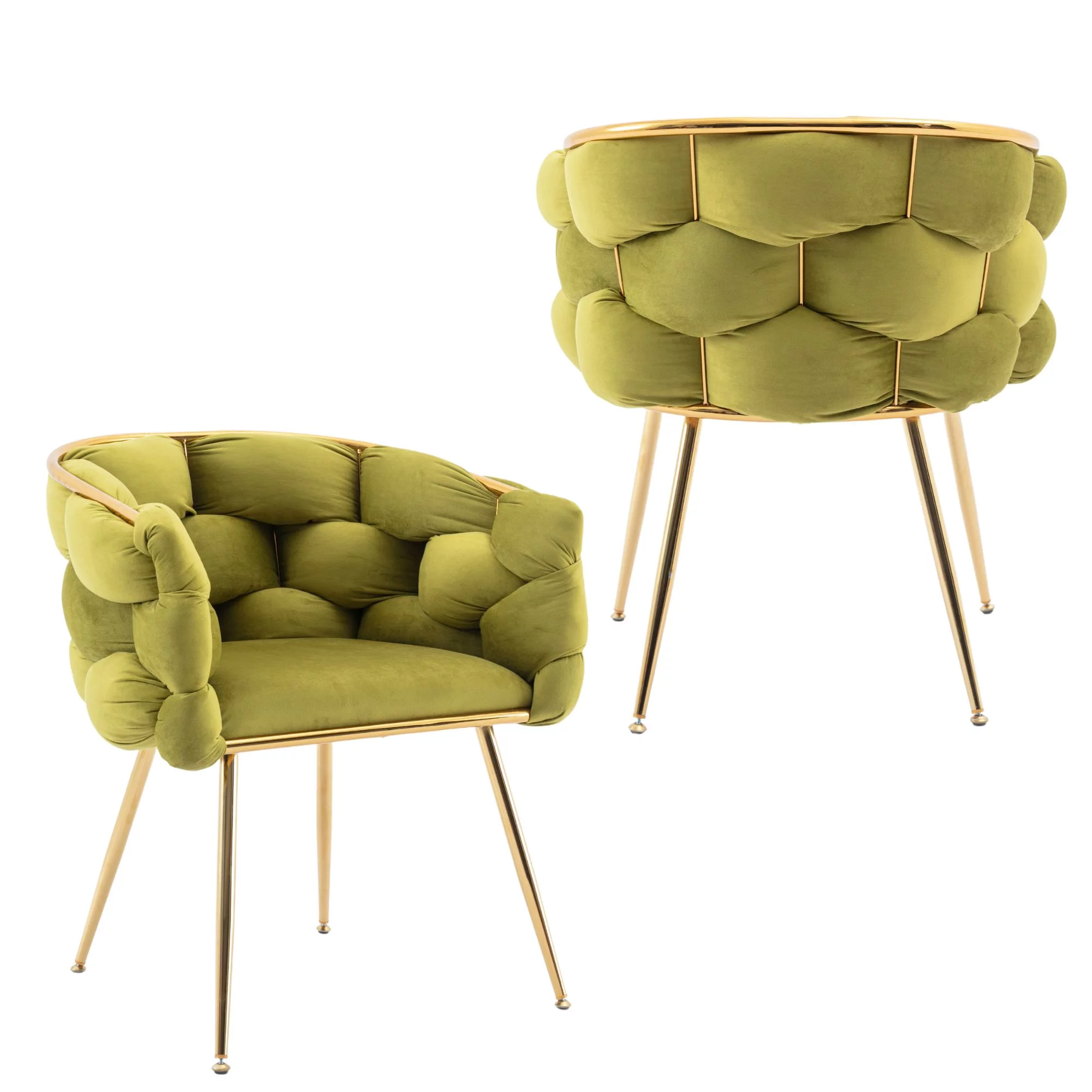 CoSoTower Luxury Modern Simple Leisure Velvet Single Sofa Chair Bedroom Lazy Person Household Dresser Stool Manicure Table Back Chair Olive Green Set of 2