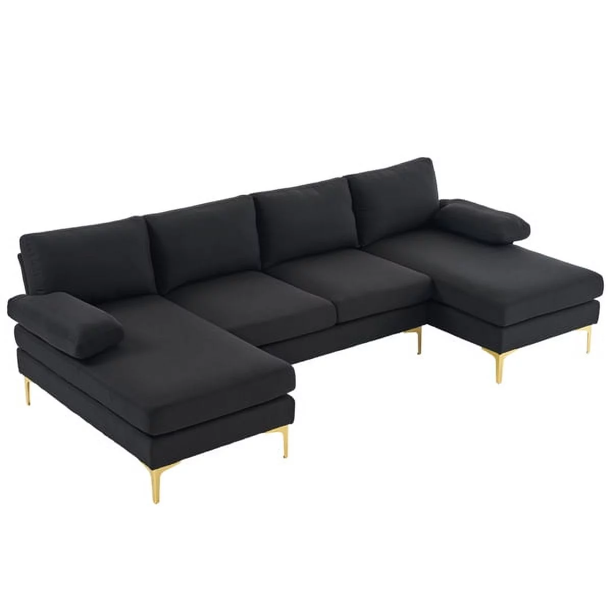 SYTHERS Convertible Sectional Sofa Couch 4-Seat Sectional Sleeper Sofa with Memory Foam & Double Chaise & Comfortable Backrest, Oversized Seats, Black
