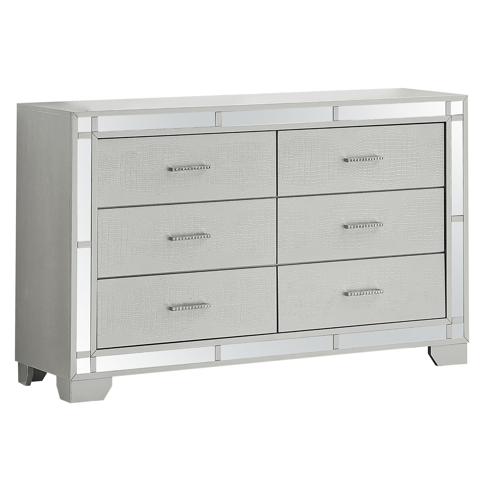 Passion Furniture Madison 6-Drawer Silver Champagne Dresser - 37 x 59 x 17 in.