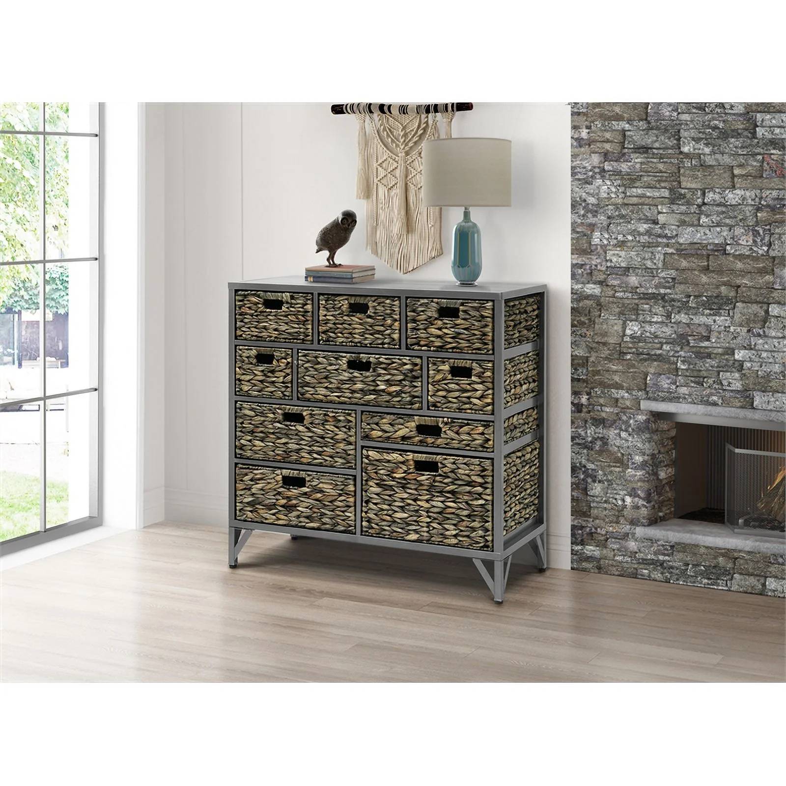 Gallerie Decor Rio 10-Drawer Transitional Metal/Wood Cabinet in Gray
