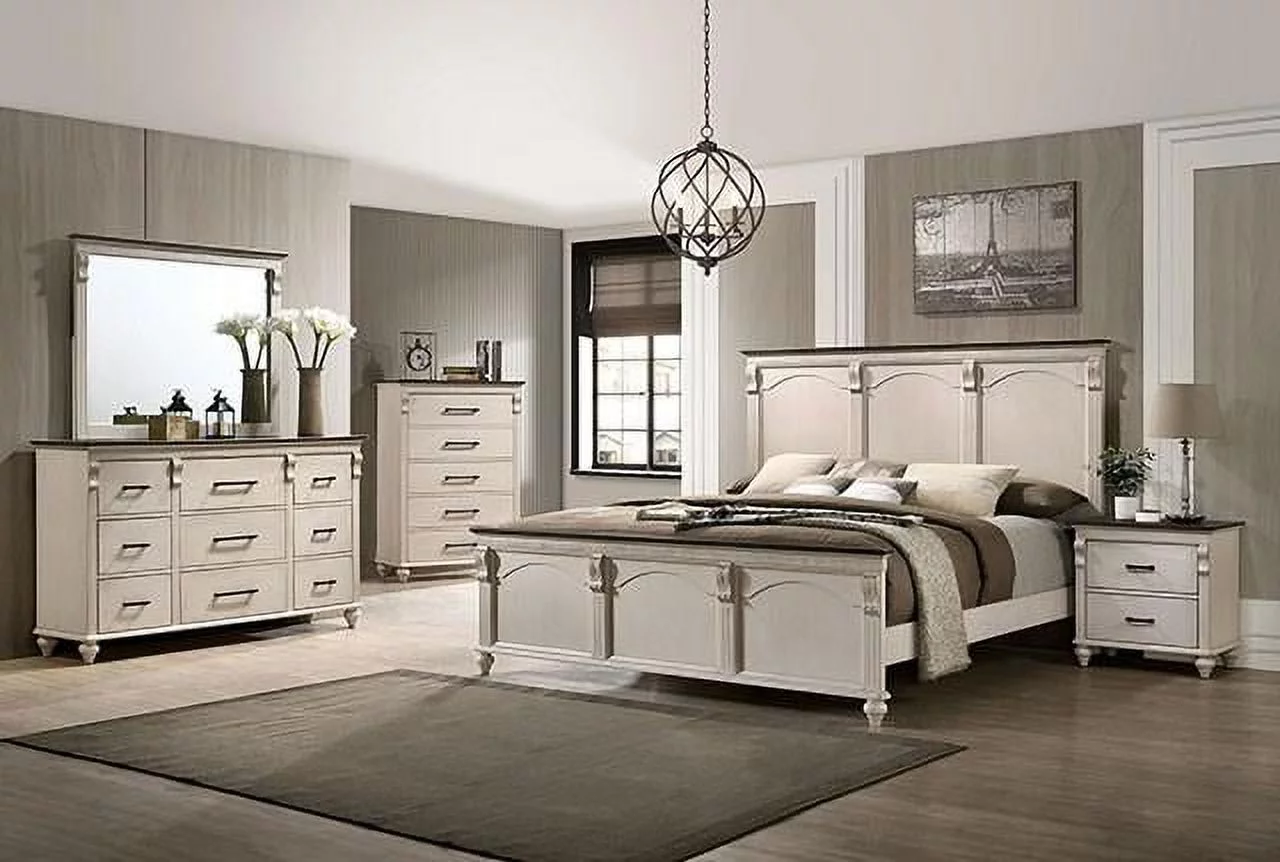 Transitional Antique White Solid Wood King Bedroom Set 6pcs FOA CM7182 Agathon