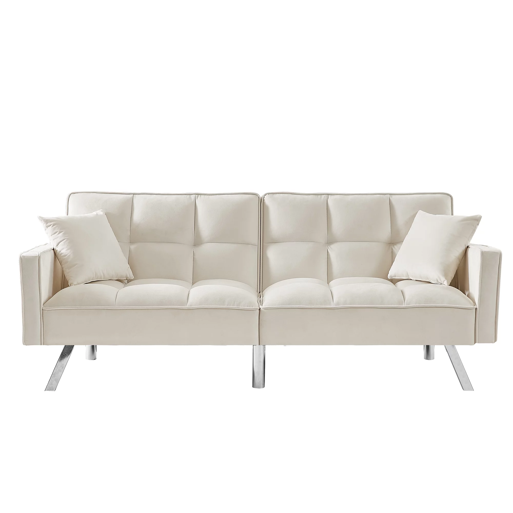 Abanopi Modern Sofa Couch Bed with Armrests and 2 Pillows for Living Room and Bedroom .(White)