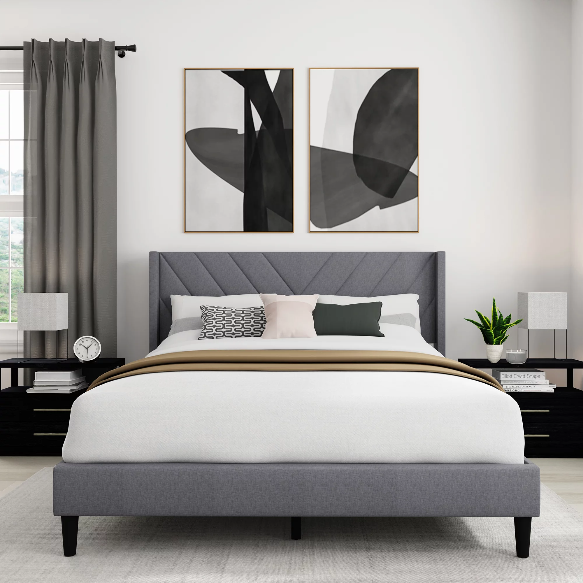 Wilder Upholstered Queen Platform Bed, Dark Gray, by Hillsdale Living Essentials