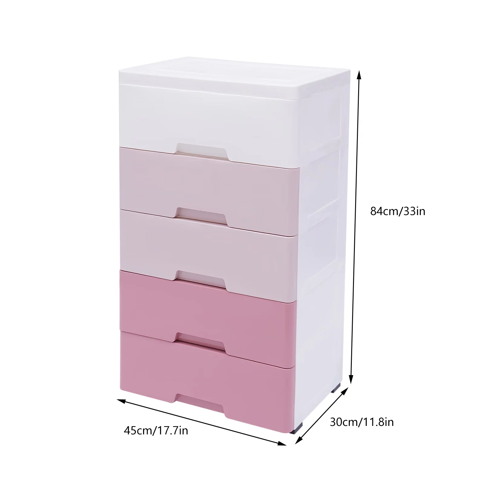 Loyalheartdy 5-Layer Dresser Storage Cabinat Plastic Drawers  w/ Wheels Bedside Table Organizer for Clothes Toys (Pink)