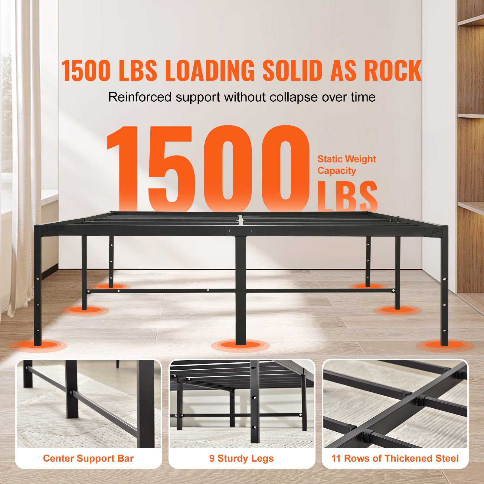 SKYSHALO Metal Bed Frame Platform Queen Size Bed Frame 1500 lbs 18 inch Noise Free