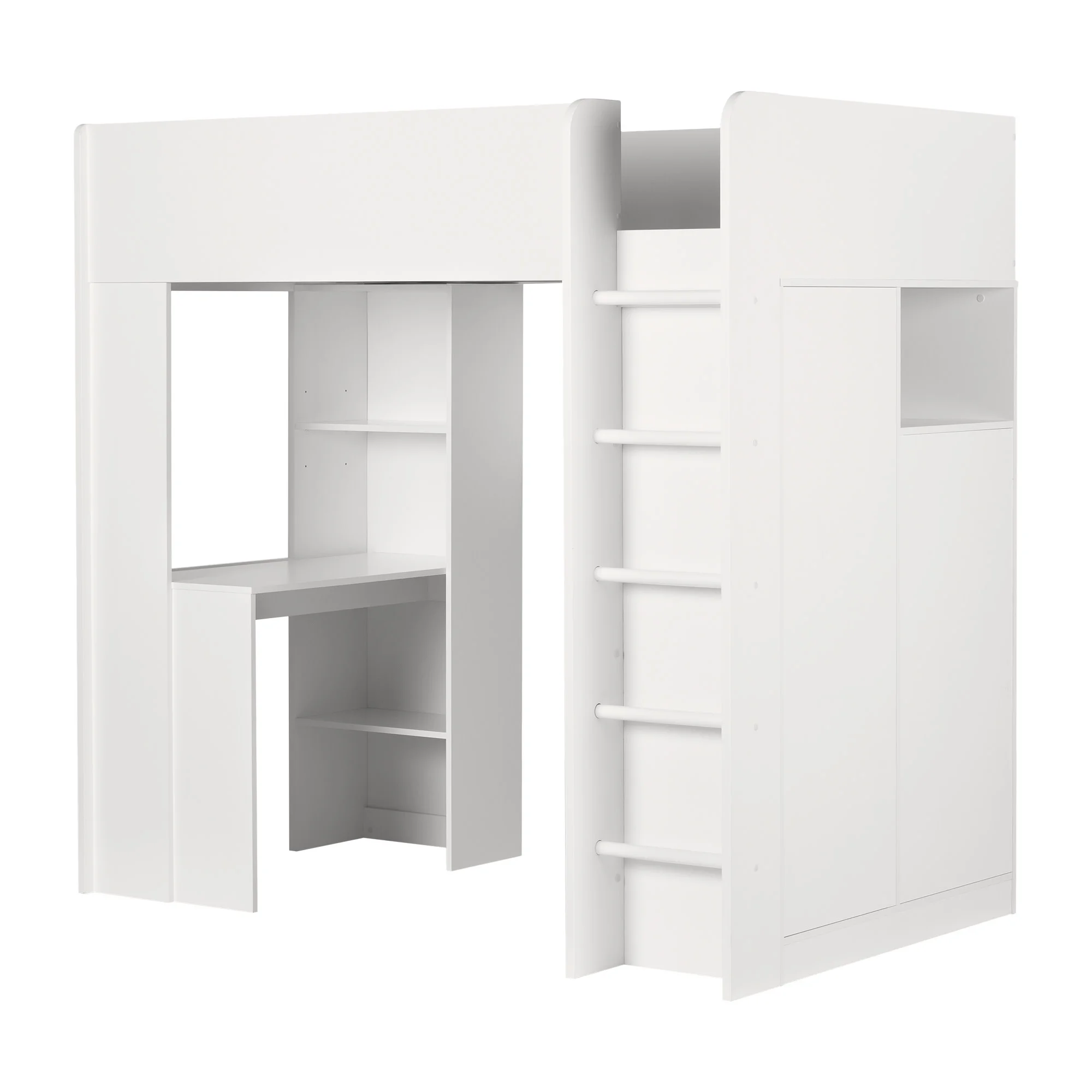 South Shore Logik, Scandinavian Loft Bed with Desk, Pure White