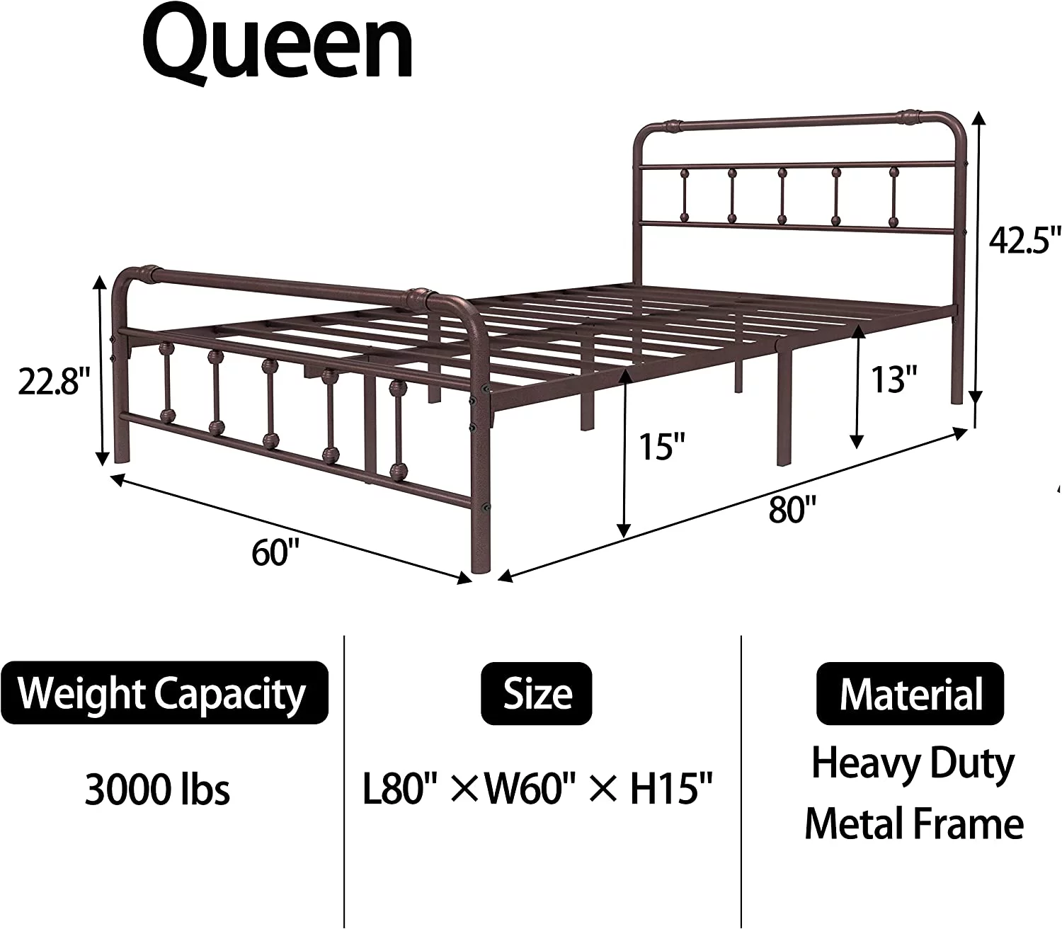 YINCHEN Queen-Bed-Frame with-Headboard and-Footboard Set - Platform Bed Frame Queen Size,16 Inches High,no Box Spring Needed,Easy to Assemble(Brown)