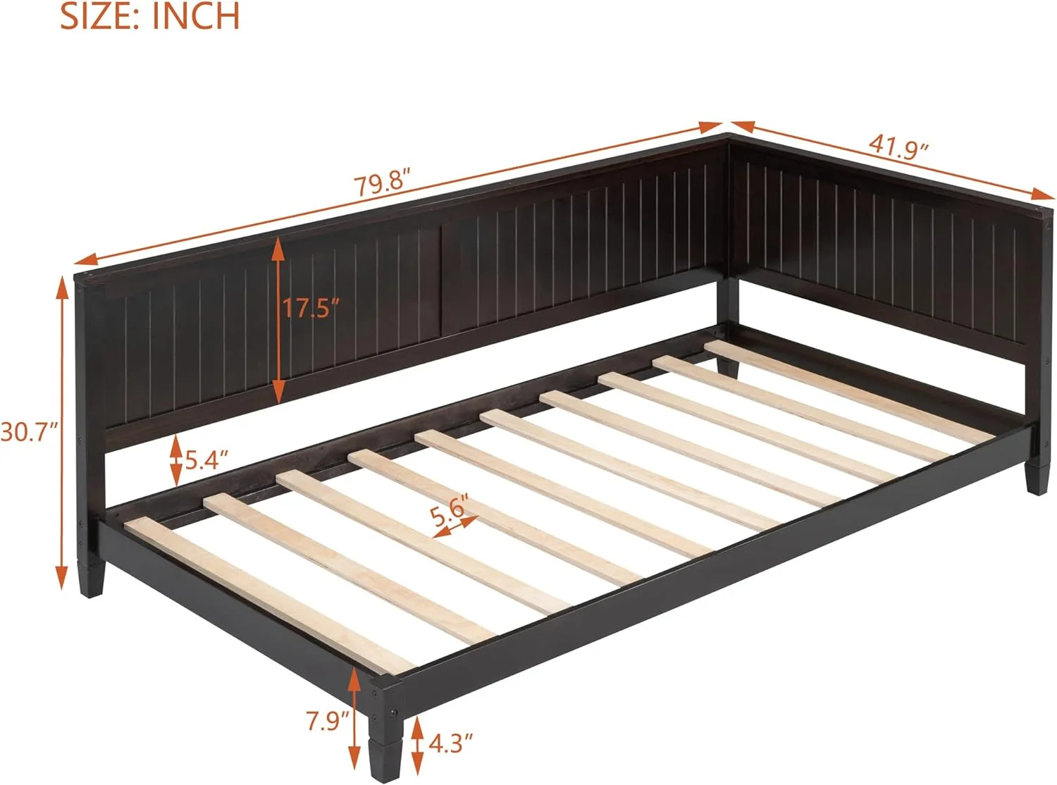 Daybed Frame, Size Plaform Bed Wih Sla Suppor, Surdy Wood Sofa Bed For Livig Room, Bedroom, o Box Sprig eeded (, Espreso)