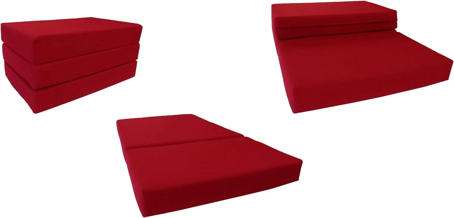 RUNFAYBIU D&D Futon Shikibuton Trifold Foam Bed Folding Mattress Ottoman Twin Size Red 75 x 39 x 6 Thickness