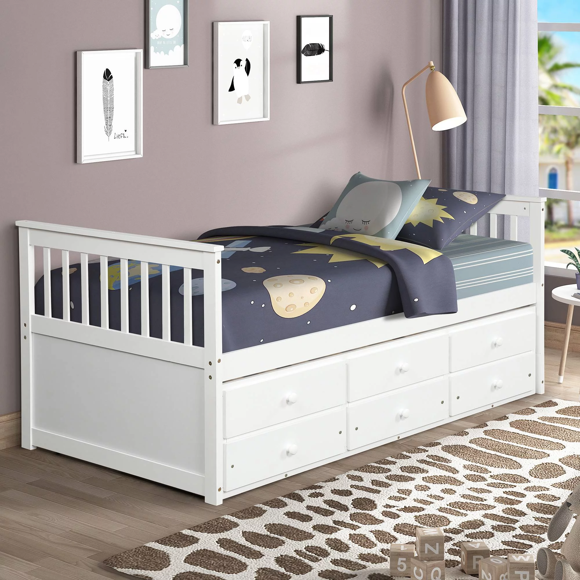 OWSOO Captain's Bed Twin Daybed with Trundle Bed and Storage Drawers, White