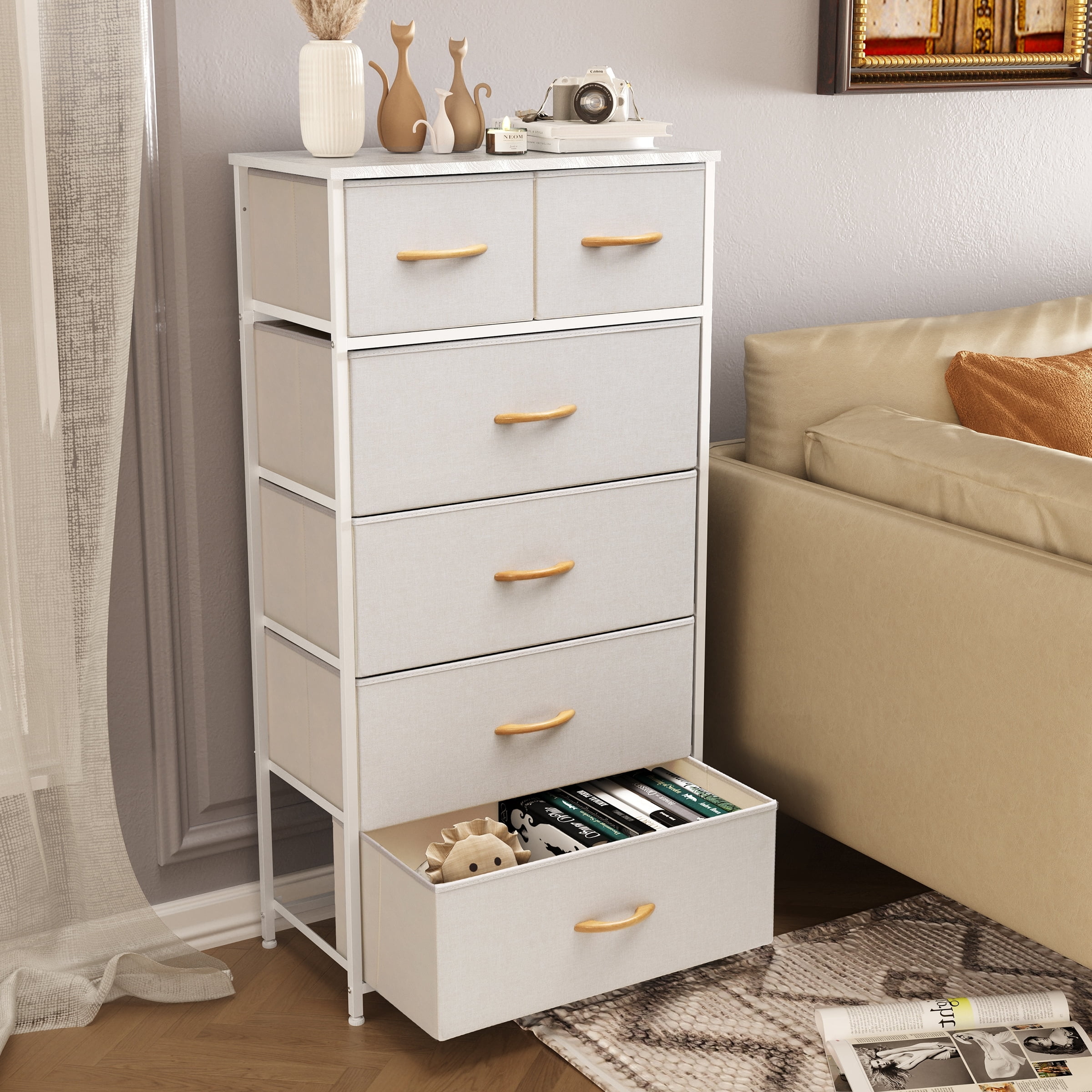 Pellebant  6 Drawers Vertical Dresser Storage Tower Beige Light Wood