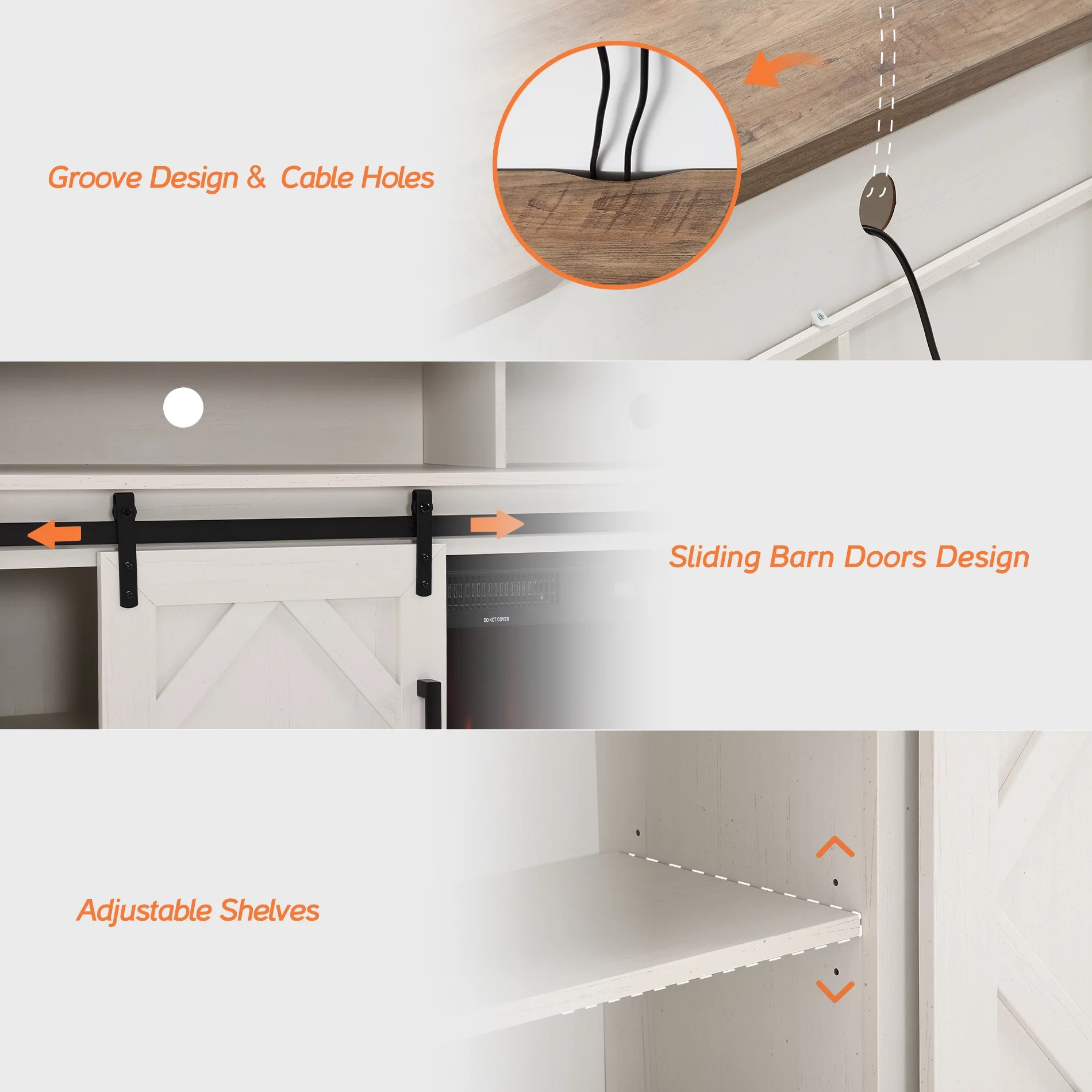 Tall Highboy TV Stand for 65+ Inch TV Cream White