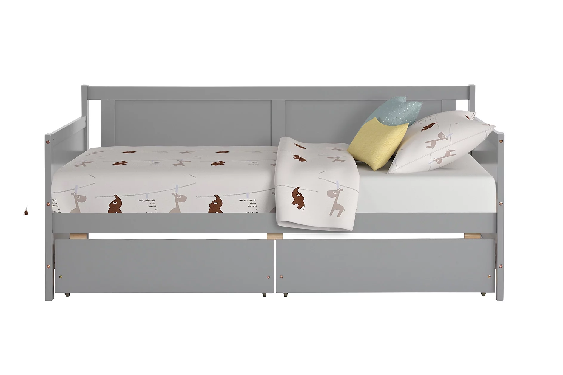 Daybed with two drawers, Twin Size Sofa Bed, Storage Drawers for Bedroom, Living Room, Grey
