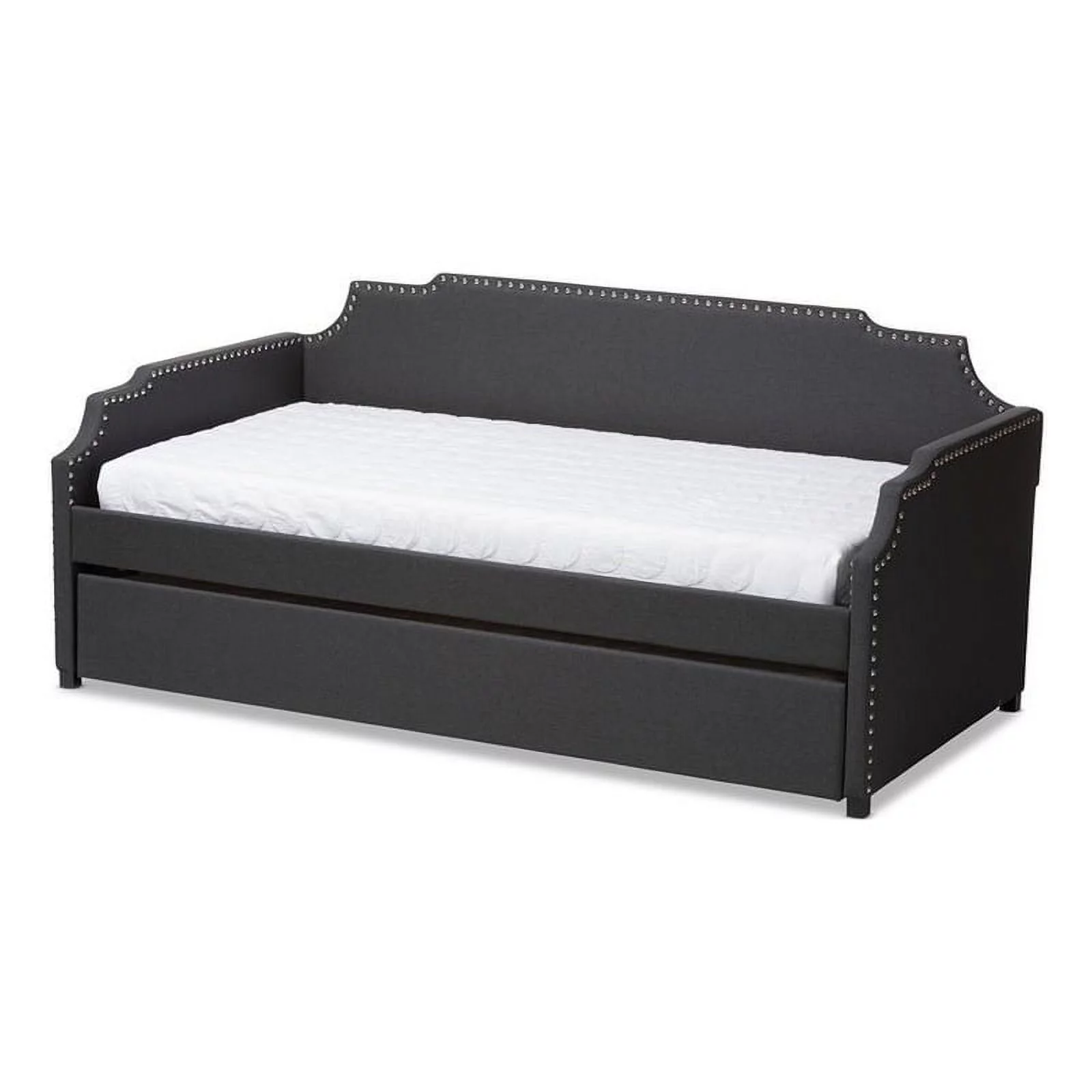 Bowery Hill Fabric Upholstered Twin Size Daybed with Trundle Bed in Charcoal