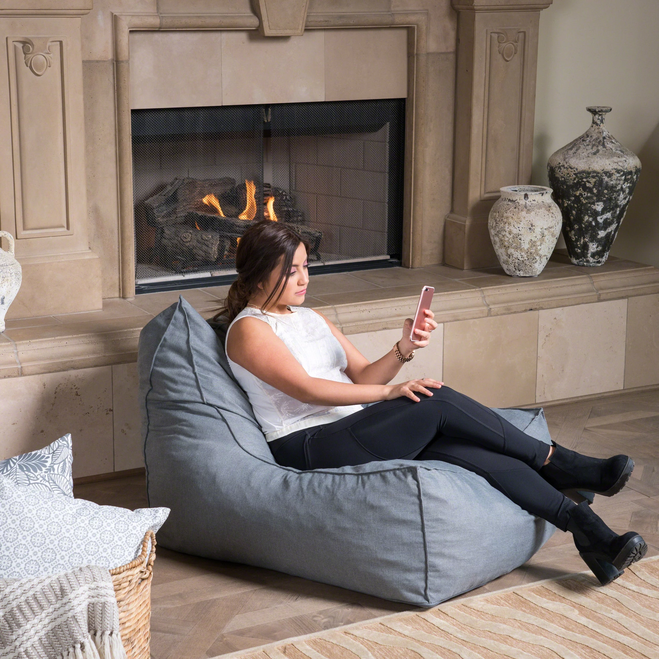 Callahan 3 Ft Water Resistant Fabric Bean Bag Chair, Dark Grey