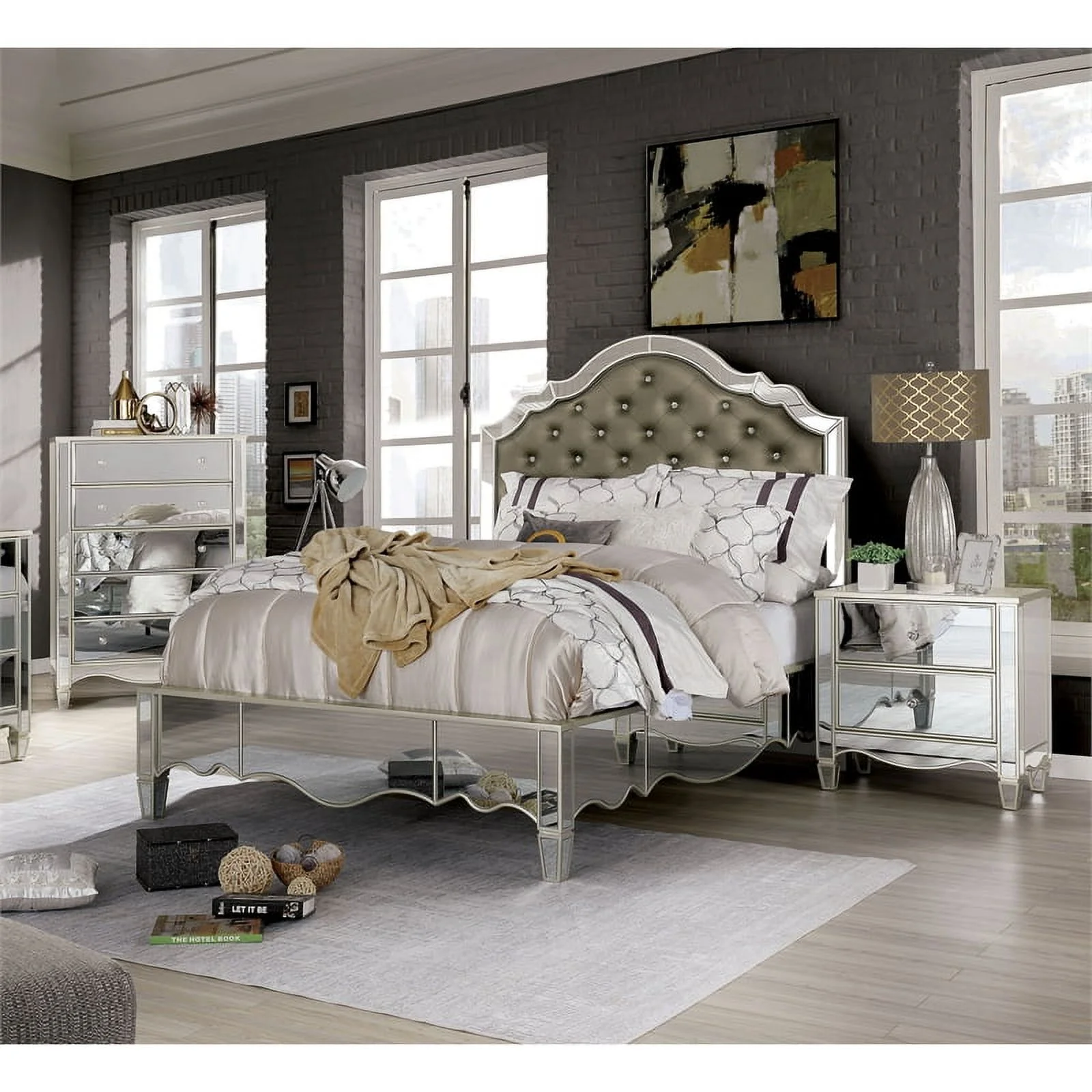 FOA Gavvi Glam 3-Piece Silver Wood Bedroom Set - Cal King + Nightstand + Chest