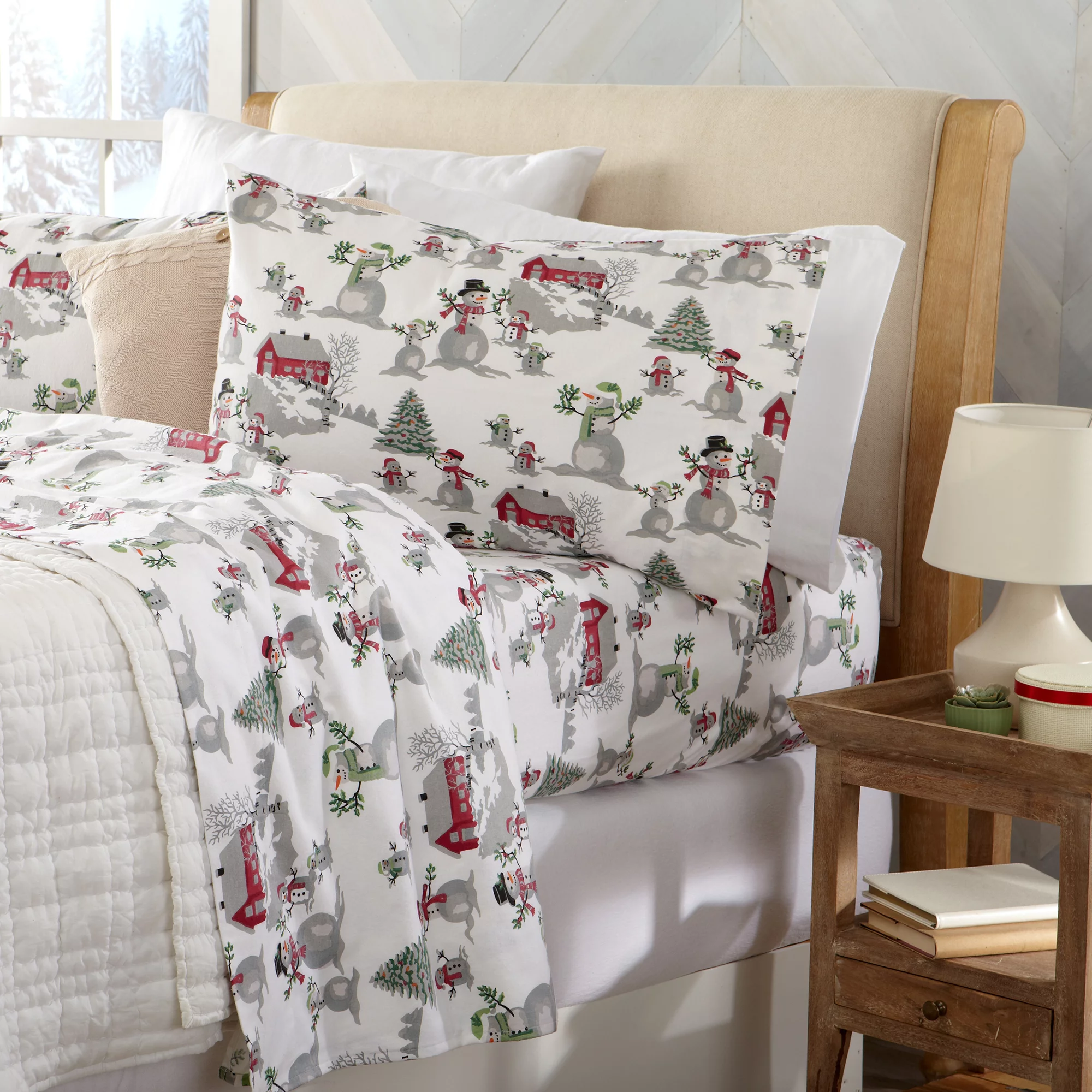 Great Bay Home Turkish Cotton Printed Flannel Sheet Set  (King, Winter Wonderland)