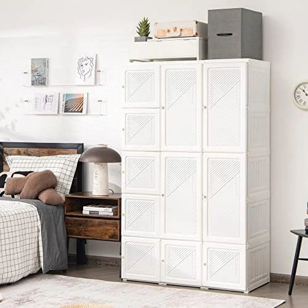 YPZBBOOM Portable Wardrobe Closet Foldable Clothes Organizer w/Cubby Hanging Rods Magnet Doors Safe Easy Assemble Clothing Folding Bedroom Armoire (8 Cubbies)
