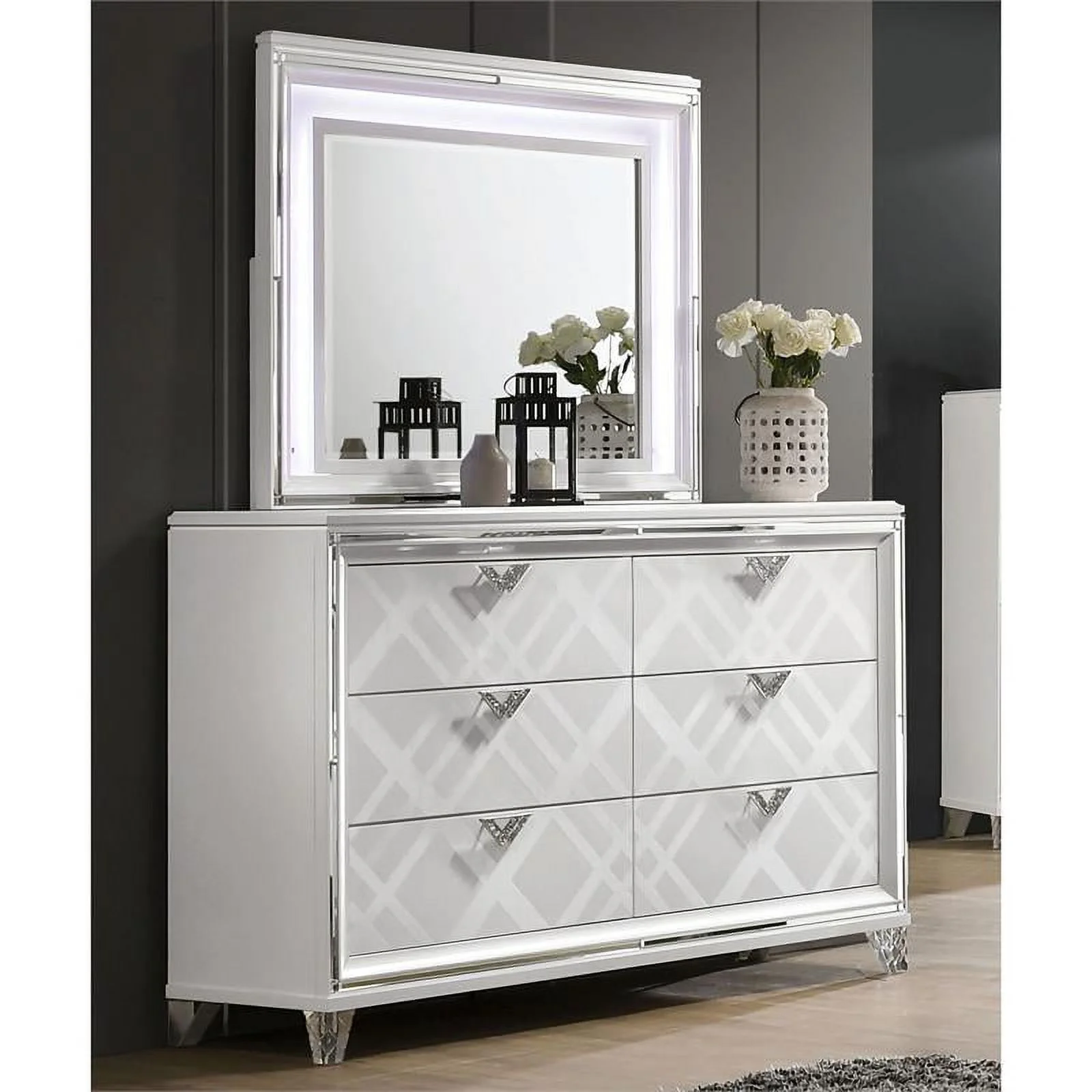 Furniture of America Anaiya Wood 2-Piece Dresser and Mirror Set in White