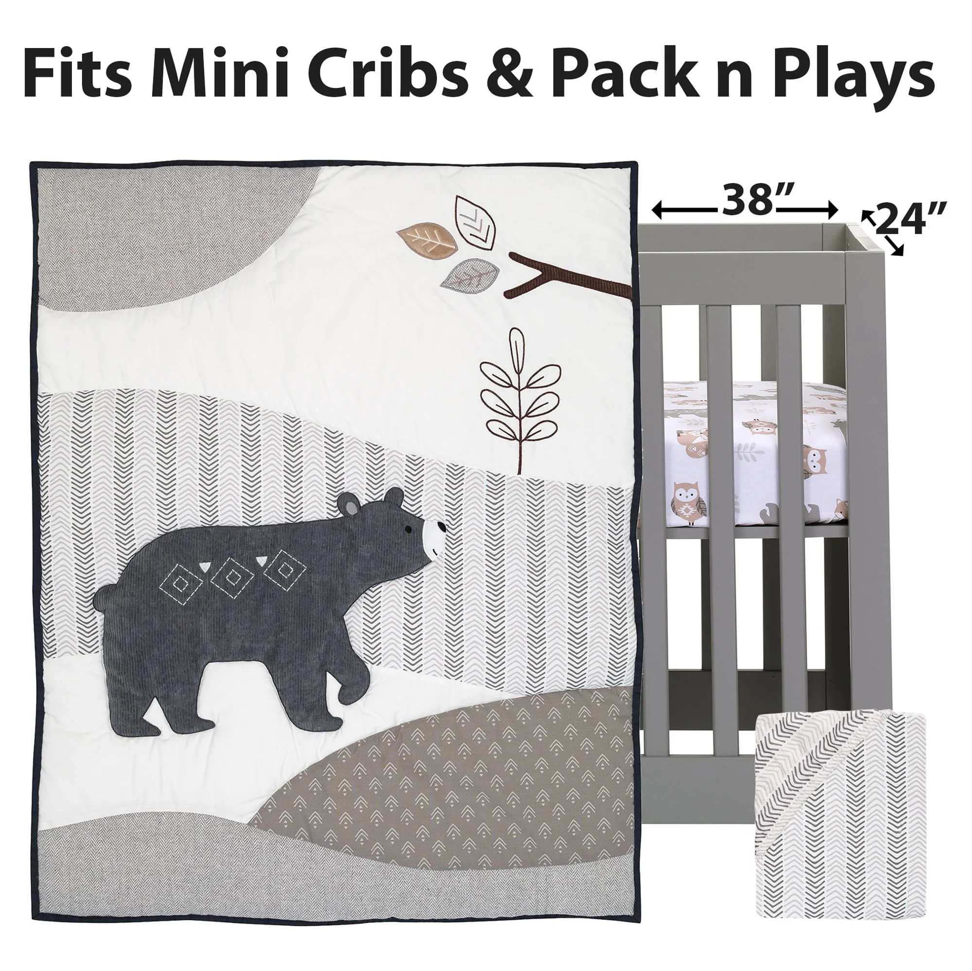 Lambs & Ivy Woodland Forest Animal Nursery 3-Piece Mini Crib Bedding Set - Gray