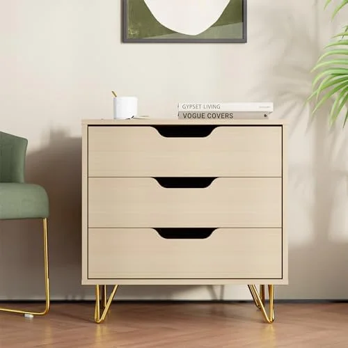 KHBIULIFE 3 Drawer Dresser Set of 2 Modern Dresser for Bedroom Dressers with Wide Chest of Drawers for Bedroom Black Dresser for Living Room Nursery Hallway Oak
