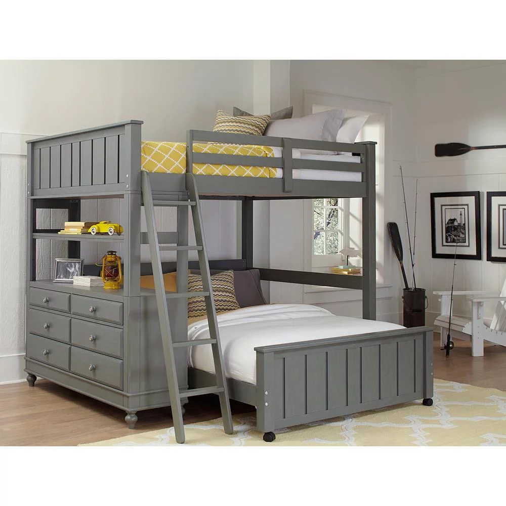 NE Kids Lake House Full Loft Bed in Stone