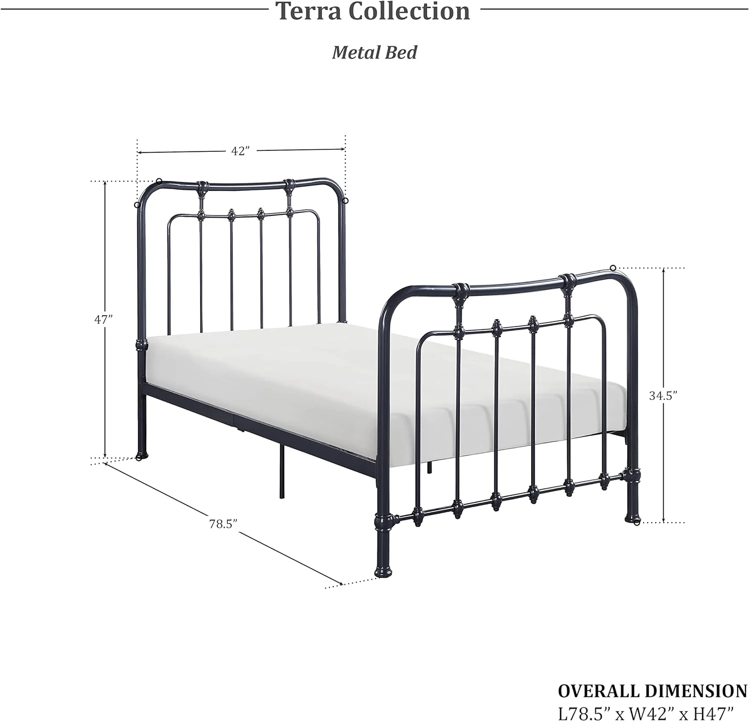 YGDU Terra Metal Platform Bed, Twin, Gunmetal