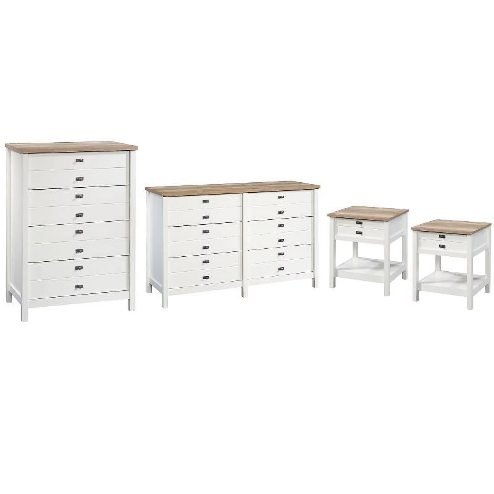 4 Piece Bedroom Set with Dresser Chest and 2 Nightstands in Soft White