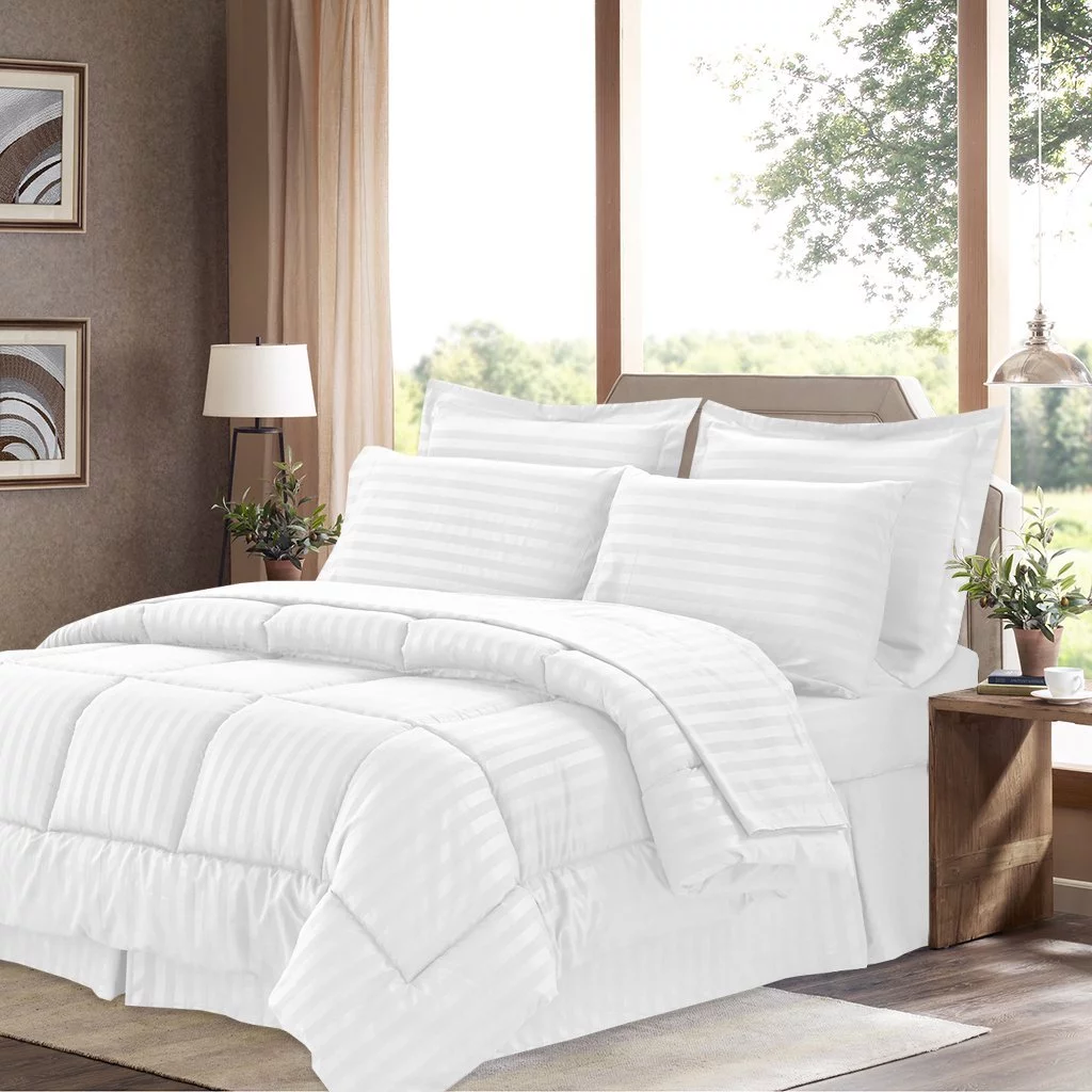 Basic 8-Piece Down Alternative Bed in a Bag Comforter Set - Queen, White