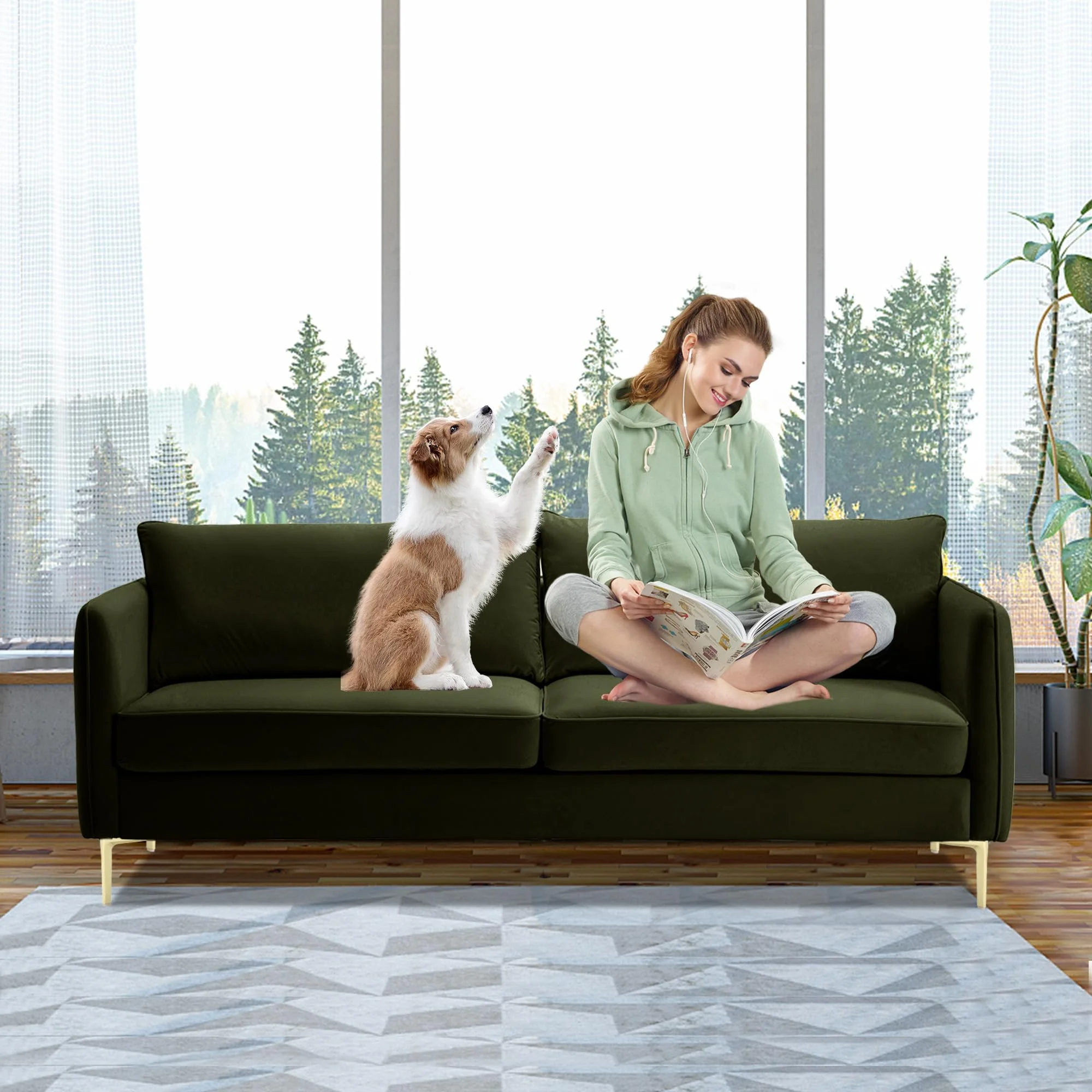 SZLIZCCC Modern 85” Velvet Loveseat Sofa Couch, Mid-Century Love Seat Sofa for Living Room, 2 Seater Couches Sofa with Square Arm and 5 Sturdy Metal Legs for Living Room, Bedroom