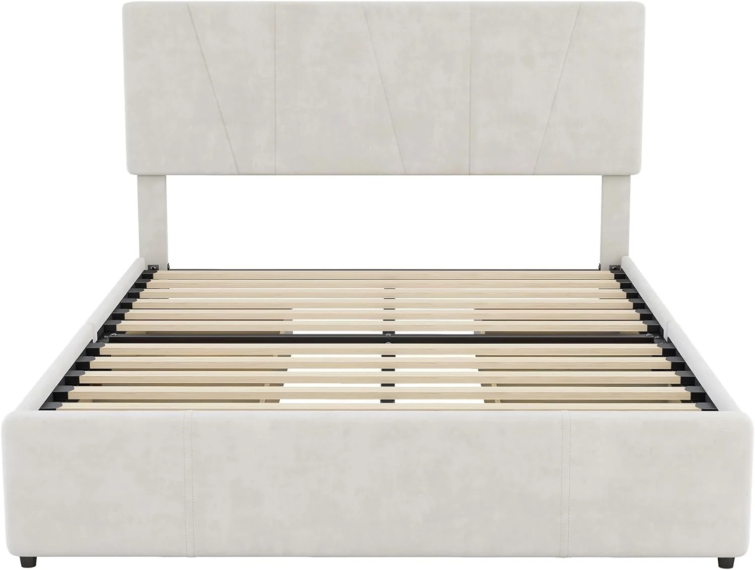 Full Size Upholstery Platform Bed with Four Drawers on Two Sides, Adjustable Headboard